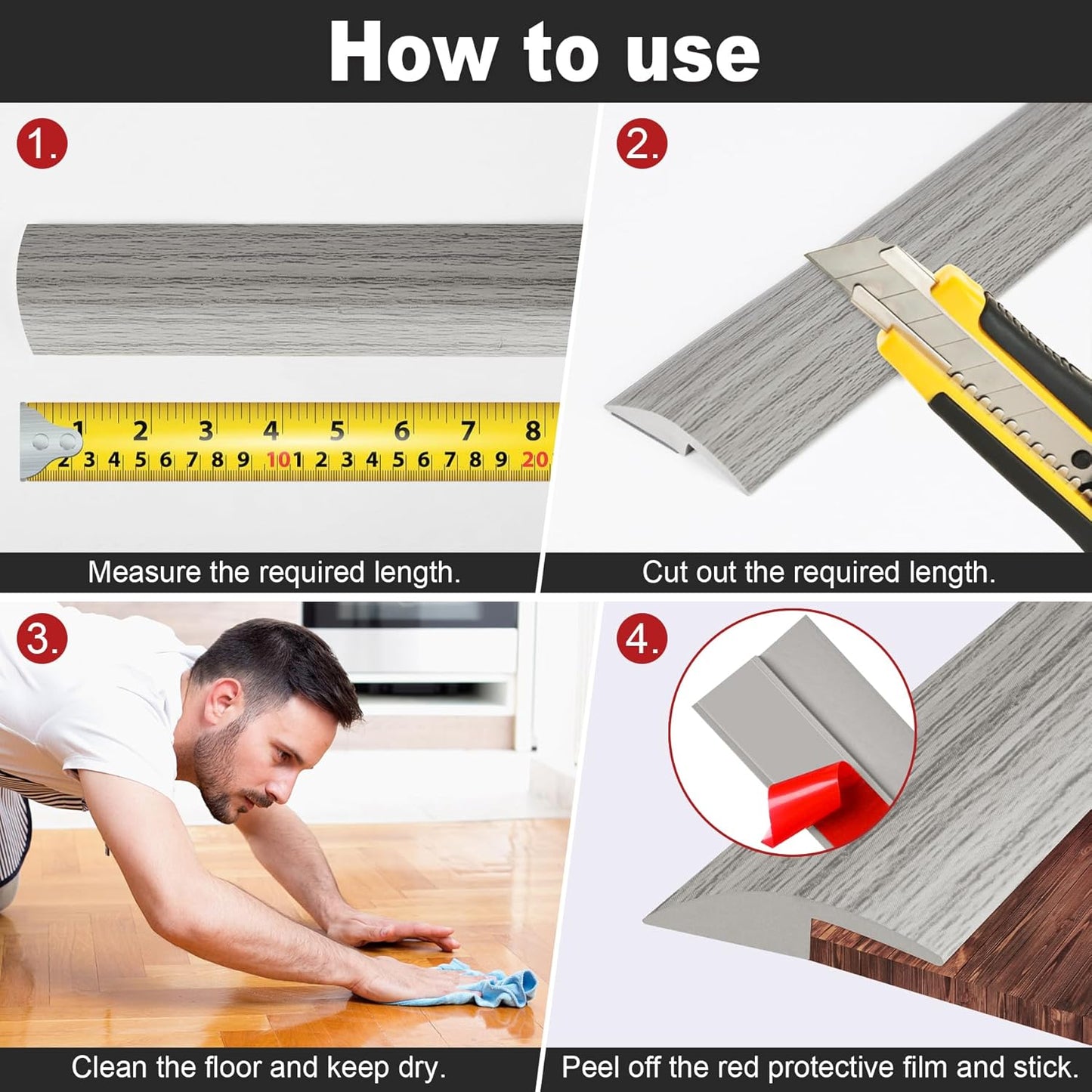 20Ft Carpet Floor Transition Strip, Self Adhesive Floor Edging Trim Strip, PVC Threshold Cover for