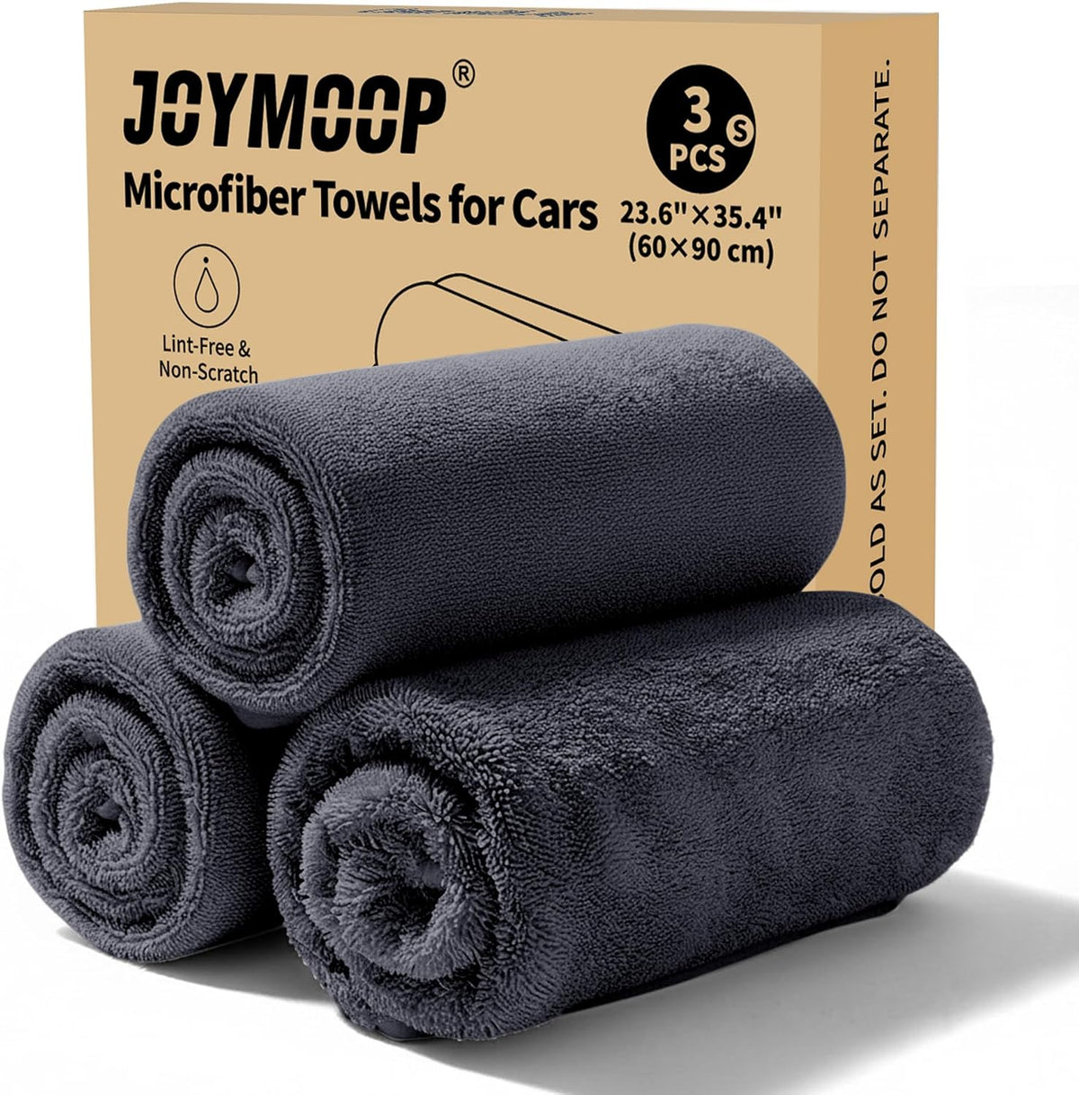 JOYMOOP Microfiber Towels for Cars, 3 Pack 35.4" x 23.6" Car Drying Towel, Dark Gray Reusable Car