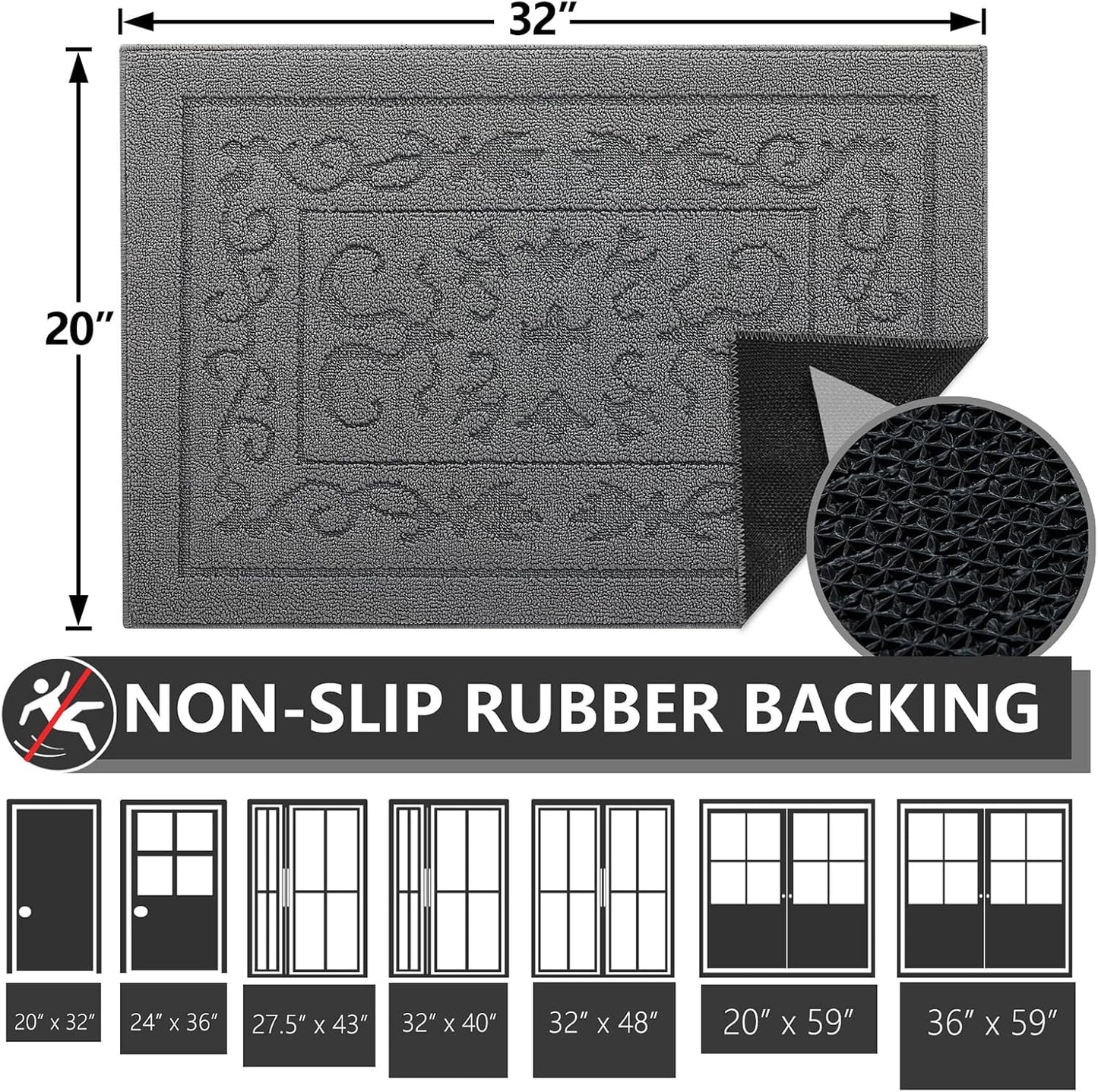 FONEYI Indoor Door Mat 20" x 32", Dirt Trapper Door Mats Non-Slip Entryway Rugs Washable, Absorbent