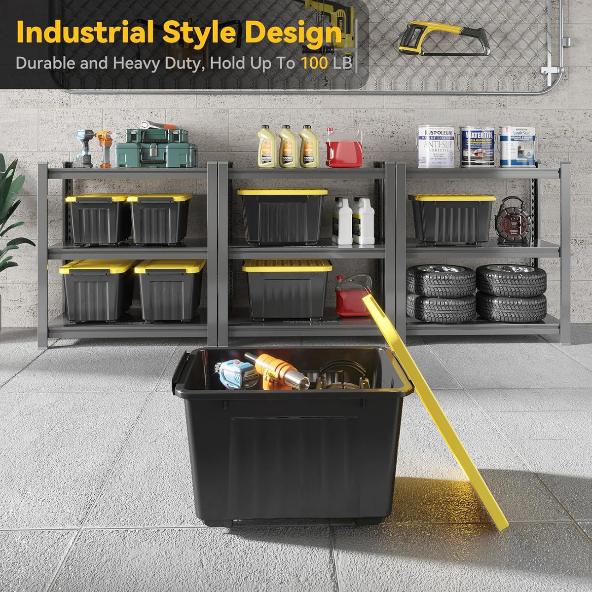 Nazhura 97 Quart Plastic Storage Bin, Stackable and Nestable Storage Boxes with Yellow Lids and