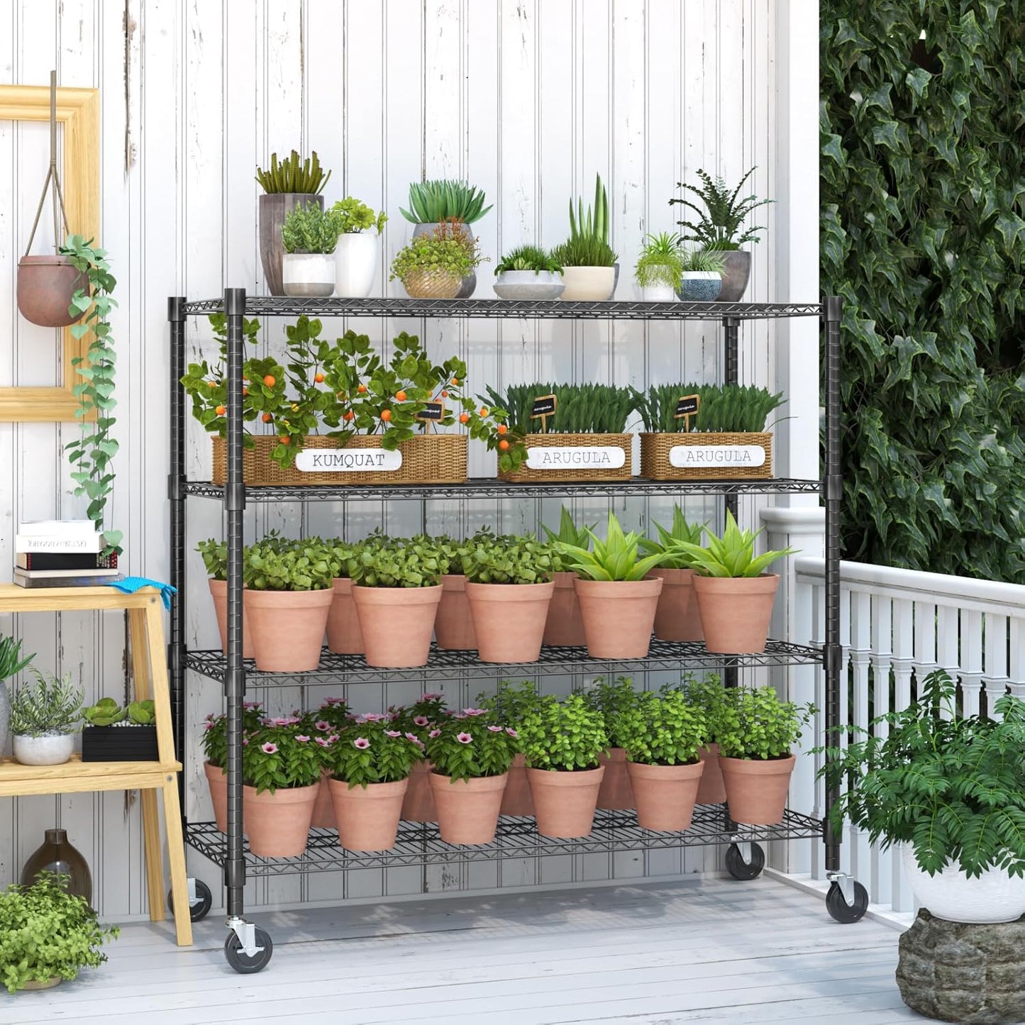 Himimi 72" H Storage Shelves 4 Tier Metal Shelving Adjustable Wire Shelf with Wheels, Heavy Duty