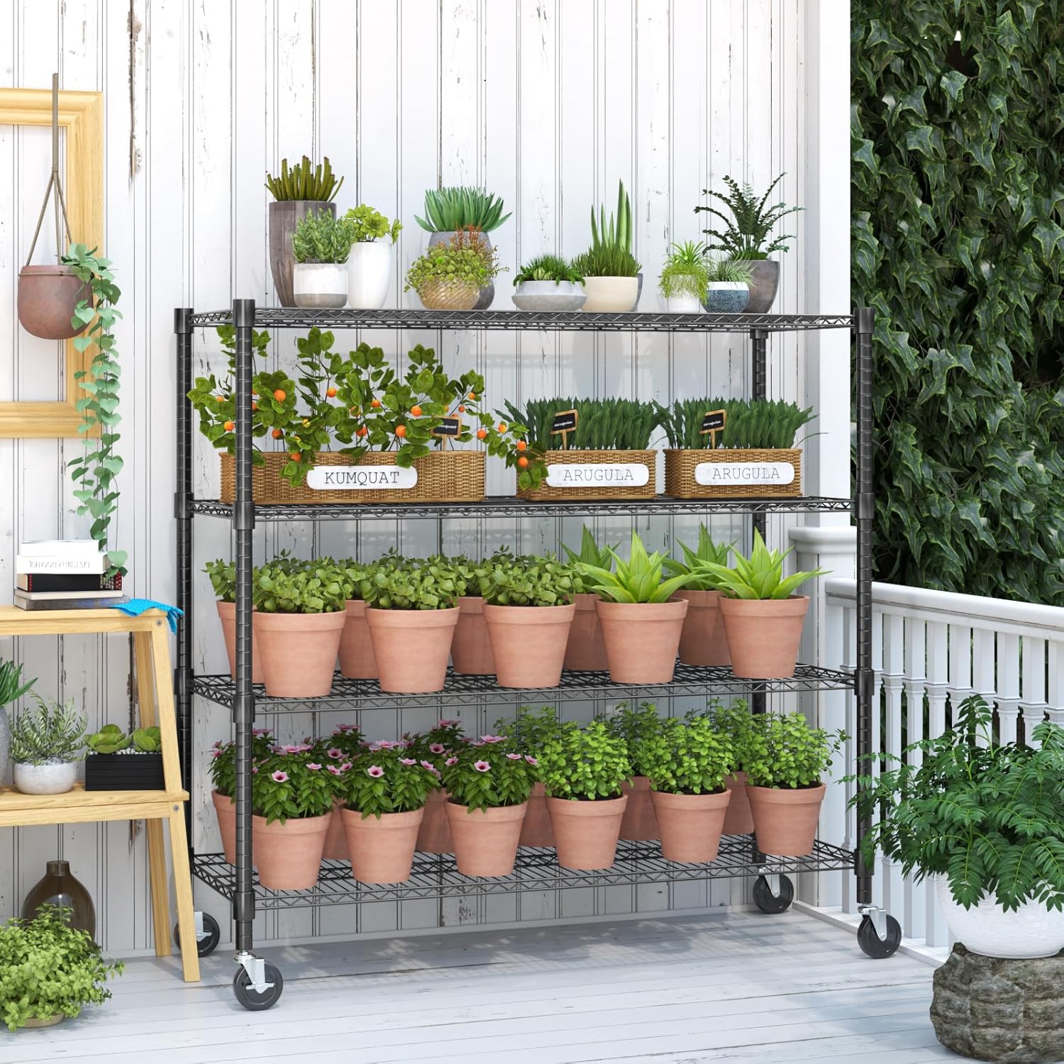 Himimi 72" H Storage Shelves 4 Tier Metal Shelving Adjustable Wire Shelf with Wheels, Heavy Duty