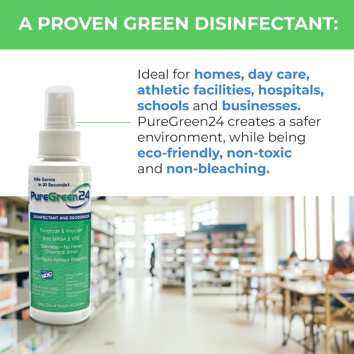 PureGreen24 Safe & Effective Disinfectant. Kills Deadly Germs including RSV COVID-19 Norovirus MRSA