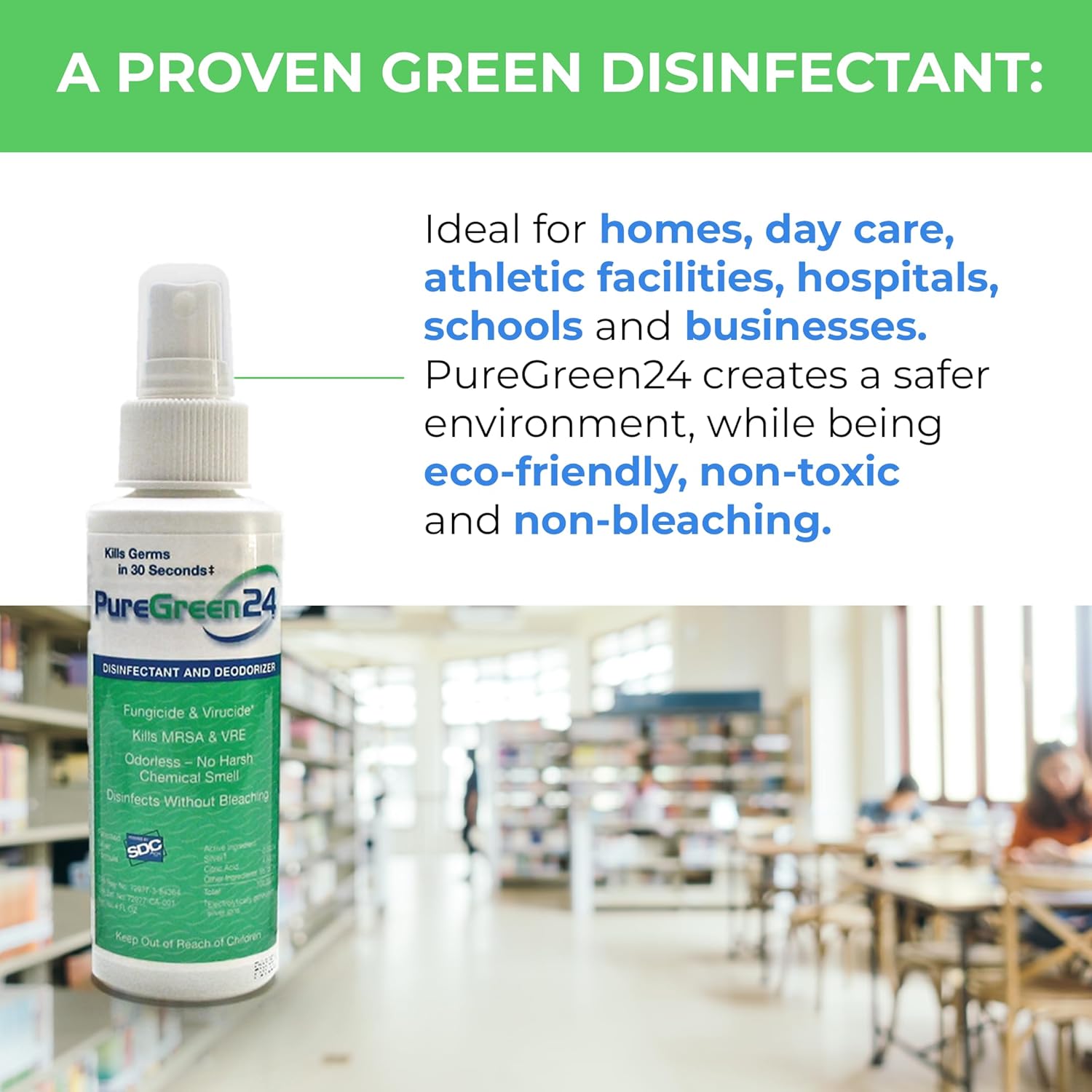 PureGreen24 Safe & Effective Disinfectant. Kills Deadly Germs including RSV COVID-19 Norovirus MRSA