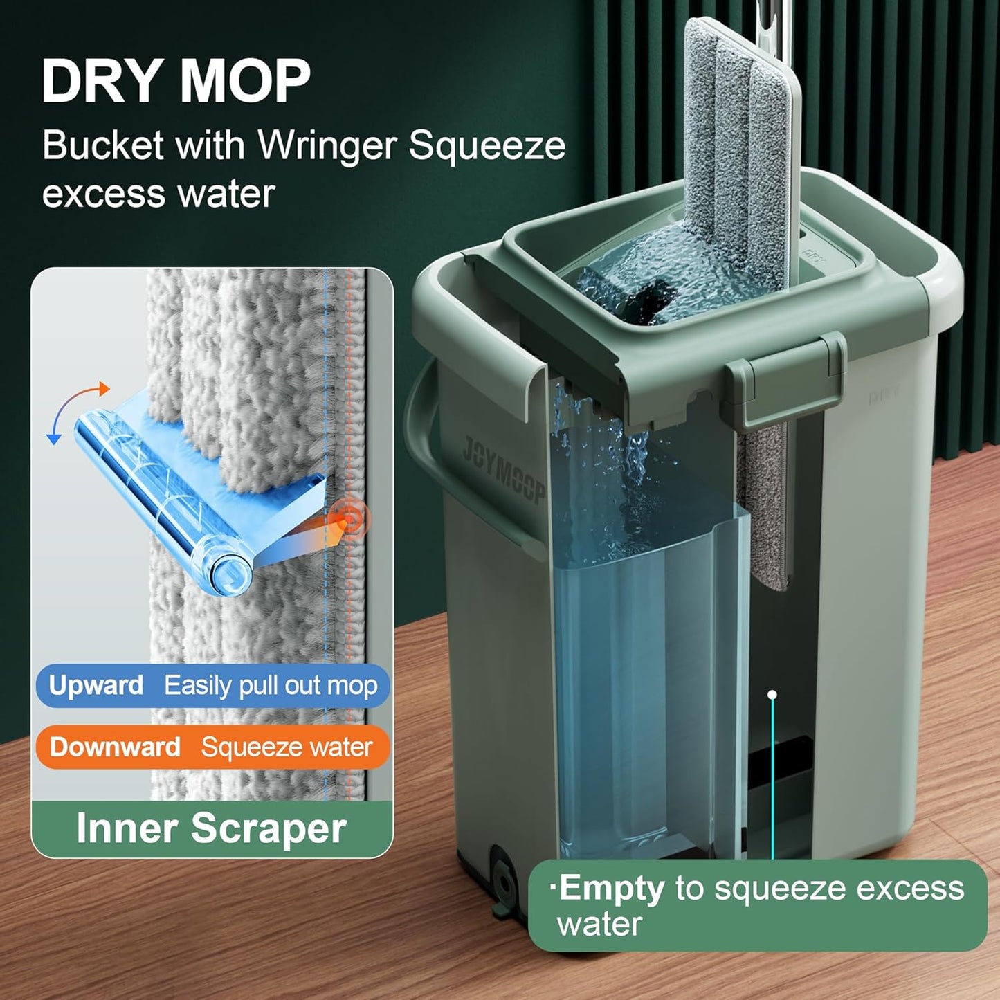 JOYMOOP Mop and Bucket with Wringer Set for Floor Cleaning and Wall Cleaner, Flat Mop and Bucket