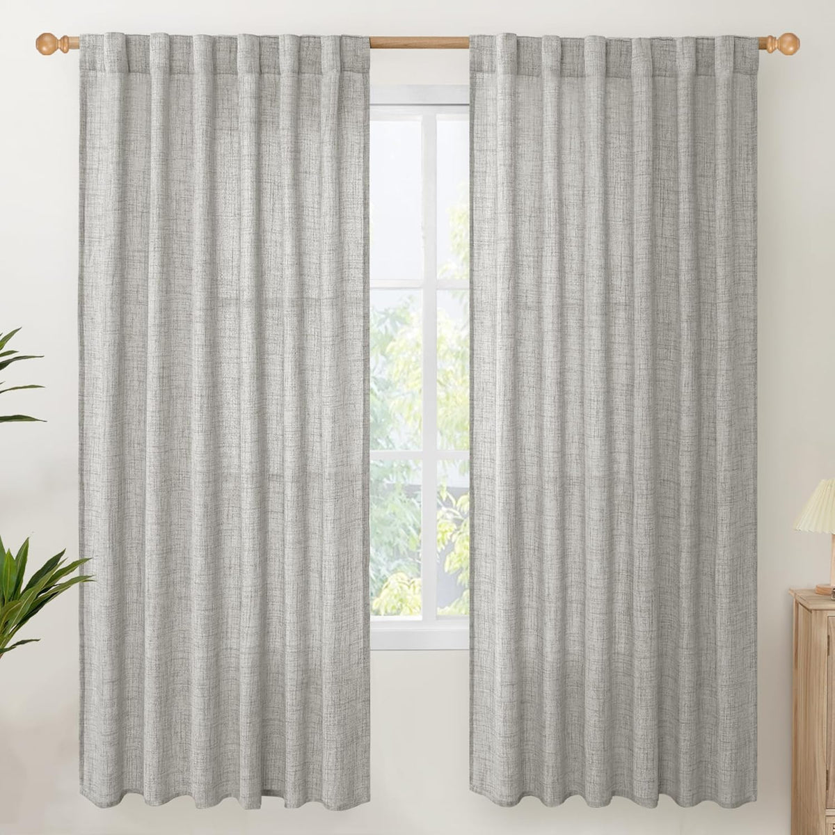 YoungsTex Dark Grey Linen Semi Sheer Curtains 2 Panels for Living Room, Light Filtering Window