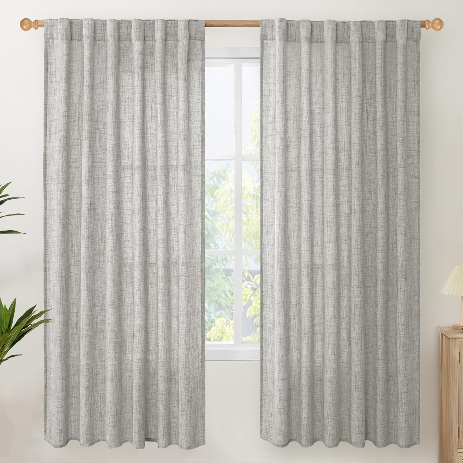 YoungsTex Dark Grey Linen Curtains 78 Inch Length for Living Room, Light Filtering Semi Sheer