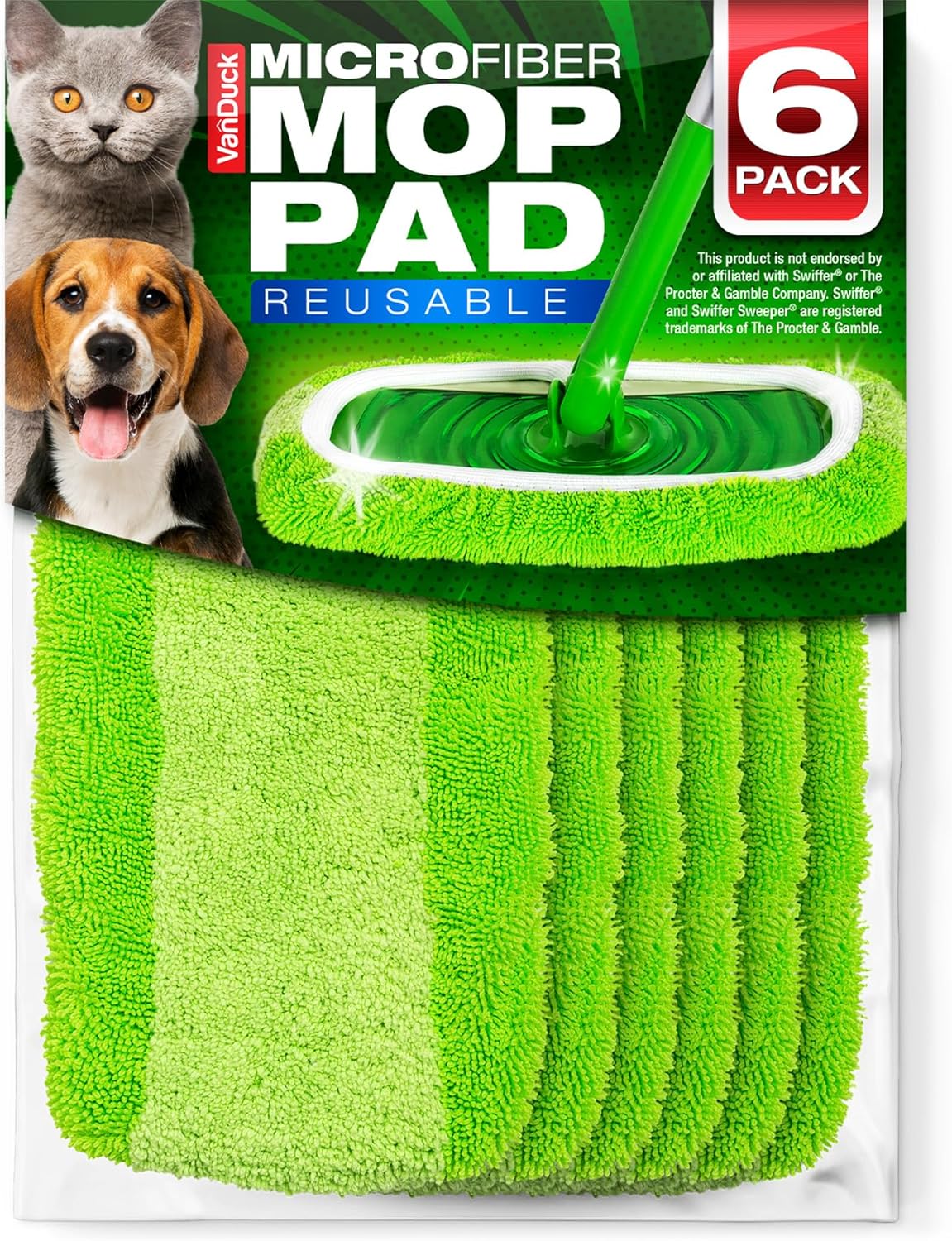 VanDuck Reusable Mop Pads Compatible with Swiffer Sweeper (6-Pack) - Washable Microfiber Mop Pads