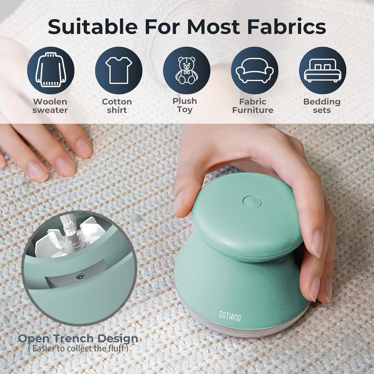 Fabric Shaver, Rechargeable Lint Remover, Use On Cotton, Polyester & Silk, Type C, Fast Charging