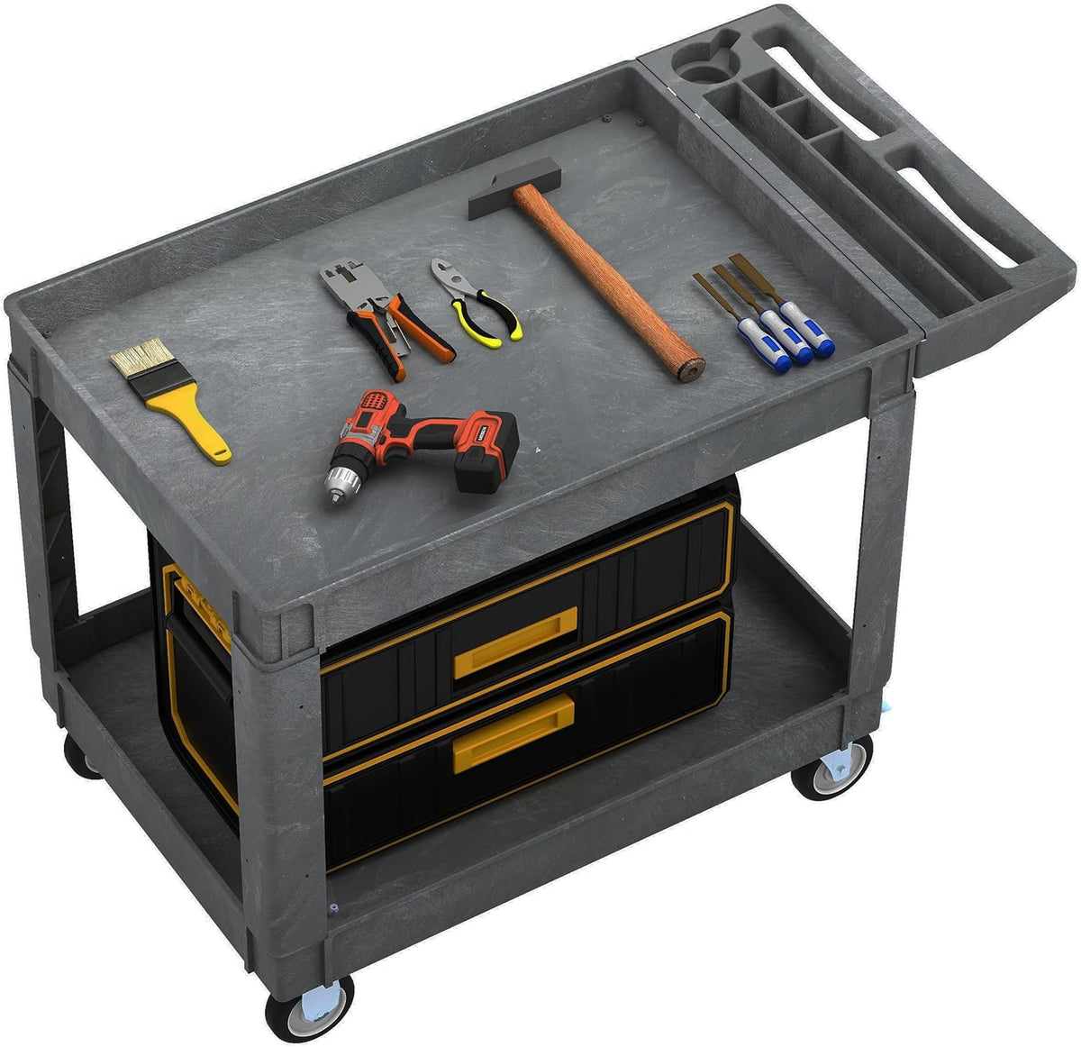 DWVO Service Utility Cart on Wheels, 45 X 25 in 550 LBS Heavy Duty Rolling Cart Plastic Work Cart