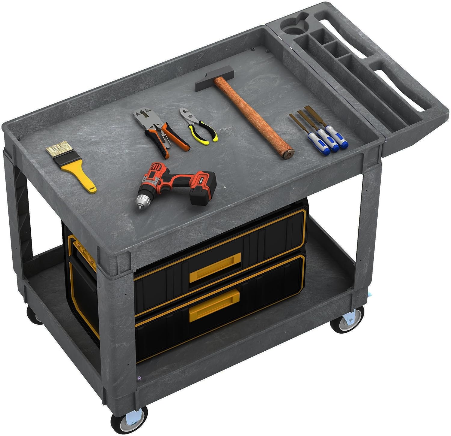 DWVO Service Utility Cart on Wheels, 45 X 25 in 550 LBS Heavy Duty Rolling Cart Plastic Work Cart