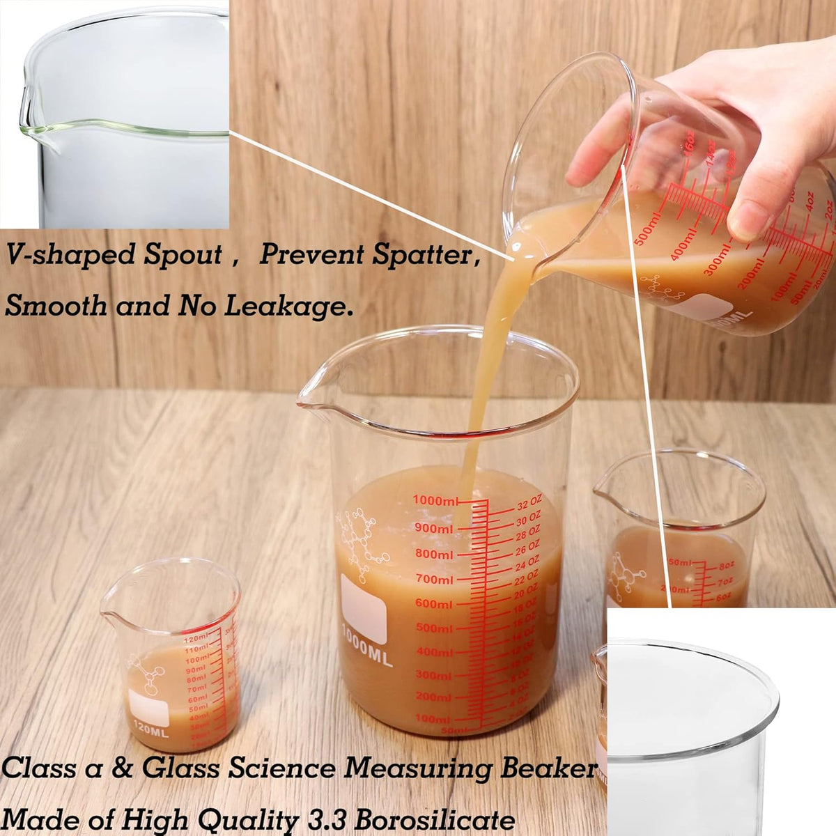 High Borosilicate Glass Measuring Cup Set-V-Shaped Spout,Includes 60ml(2OZ), 120ml(4OZ)