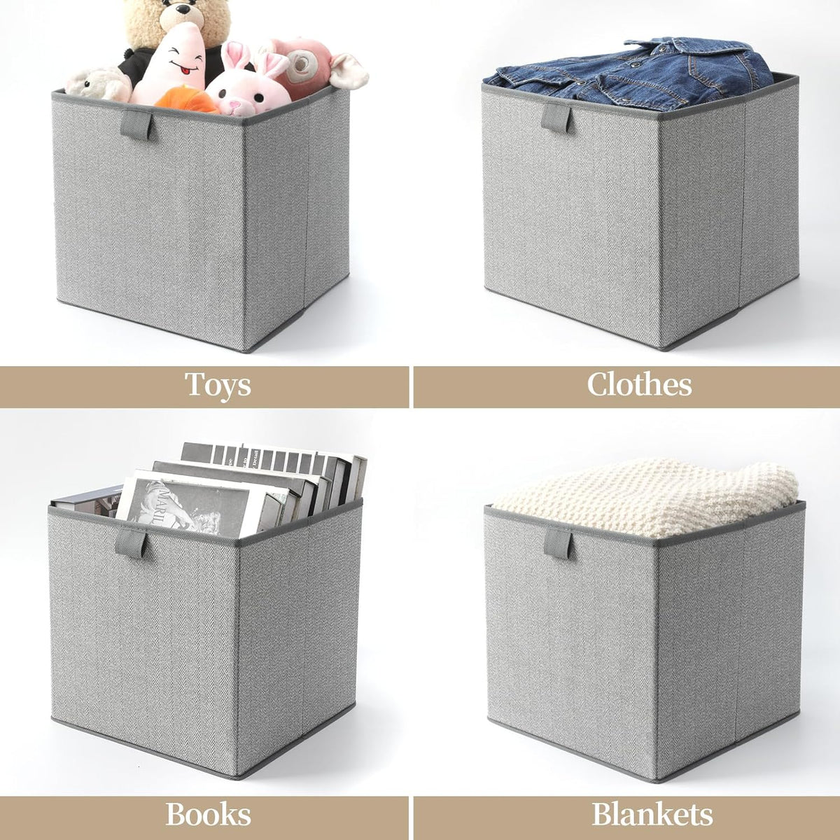 Storage Baskets, 11.8-Inch Woven Fabric Bins, Storage Cubes with Reinforced Handles, Organizer Bins