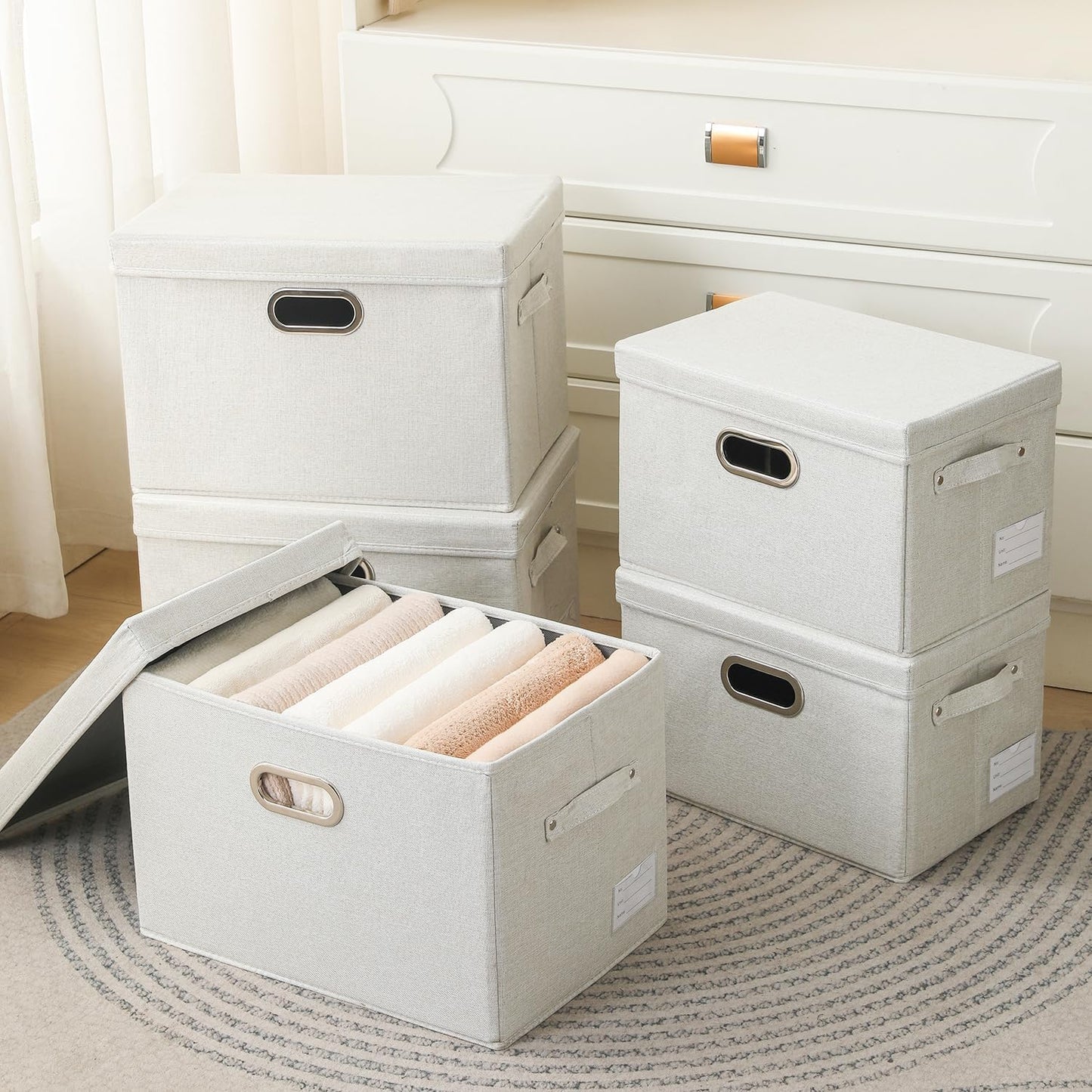 PRANDOM Large Collapsible Storage Bins with Lids [3-Pack] Fabric Foldable Storage Boxes Organizer