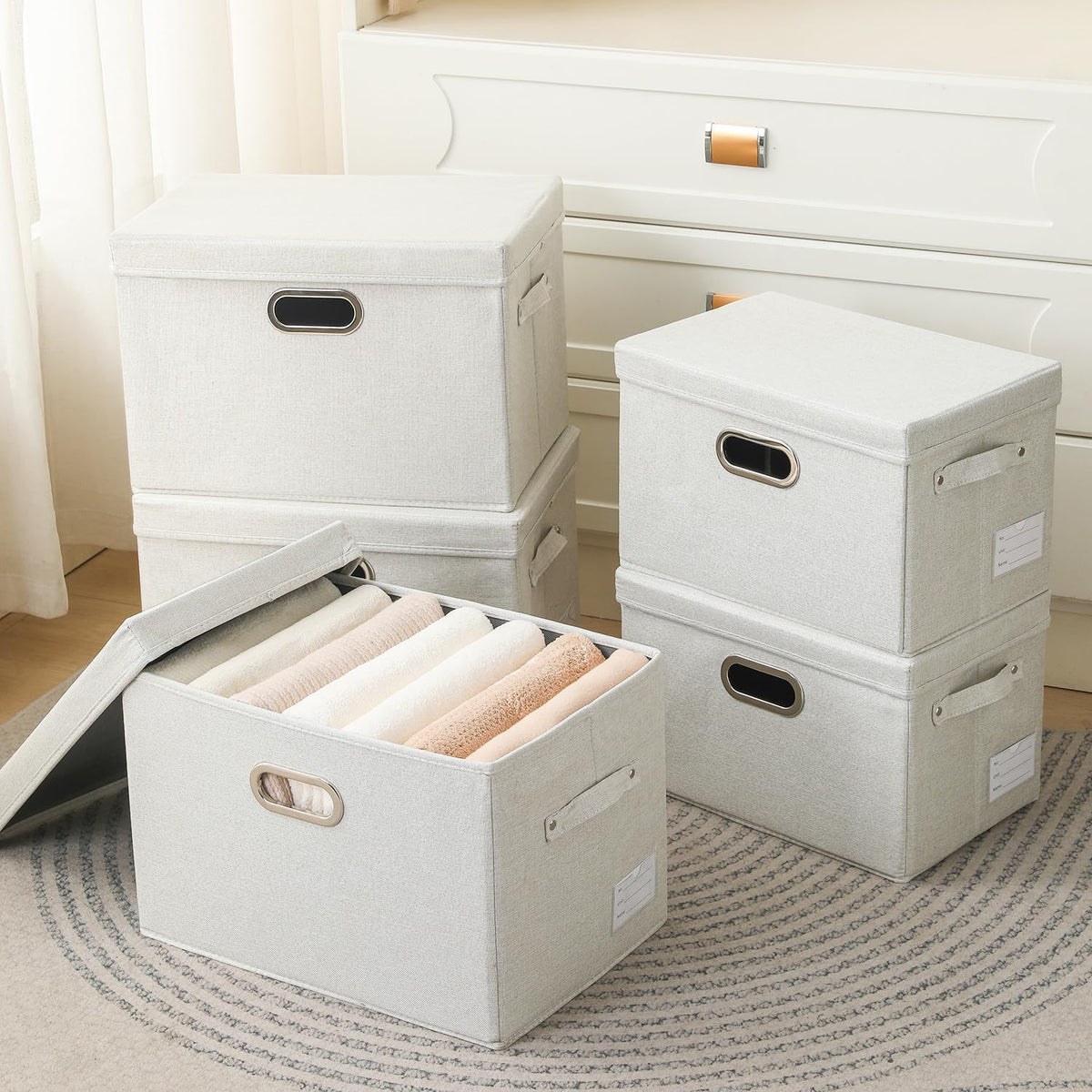 PRANDOM Collapsible Storage Bin with Lid [3-Pack] Fabric Foldable Storage Box Organizer Container