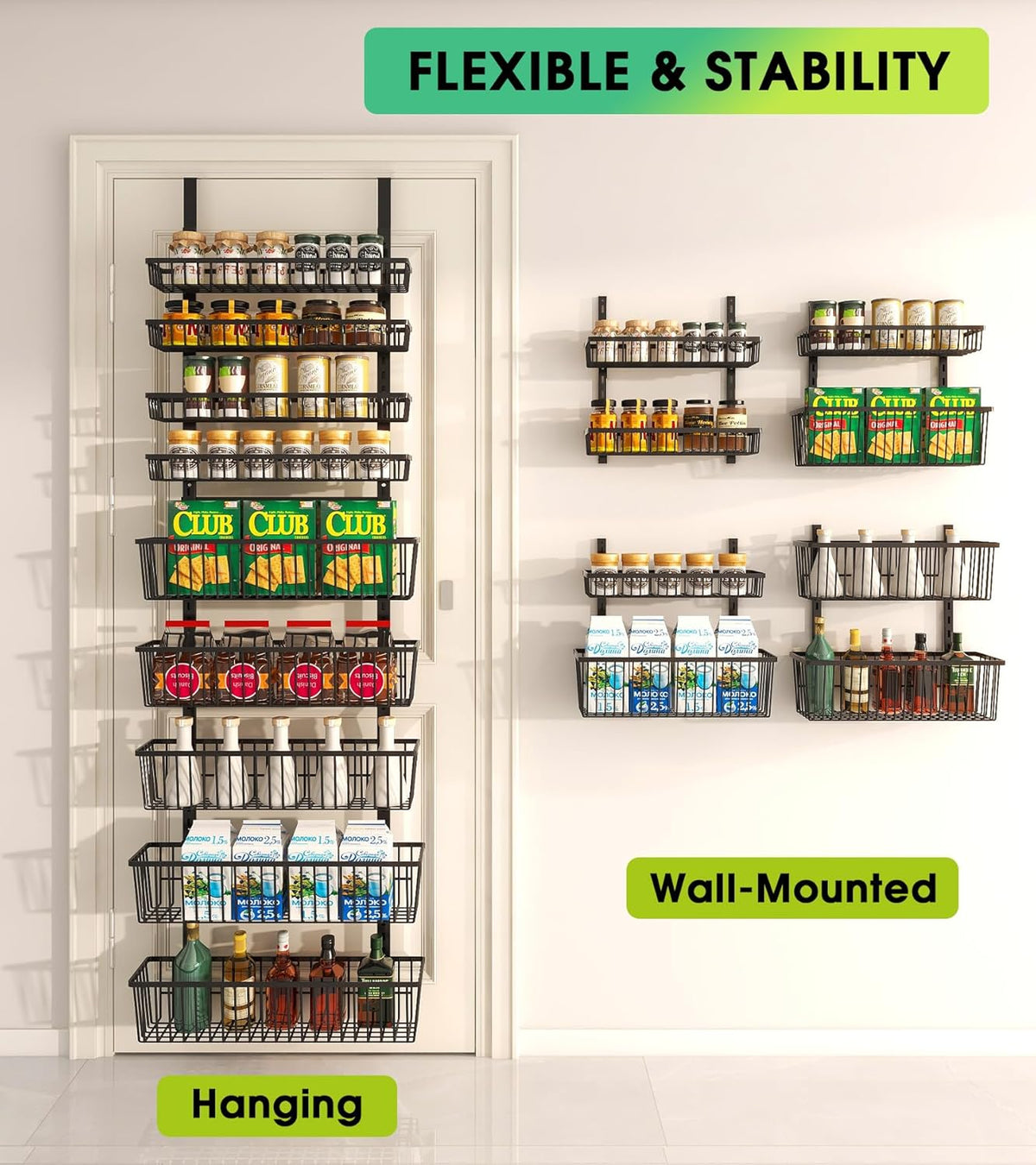 9-Tier Over The Door Pantry Organizer, Pantry Storage and Organization, Black Metal Hanging Spice