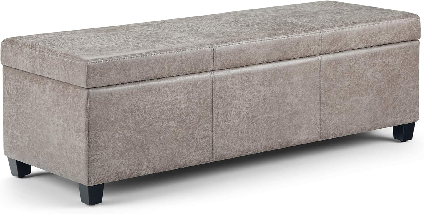 SIMPLIHOME Avalon 48 inch Wide Contemporary Rectangle Storage Ottoman Bench in Distressed Grey