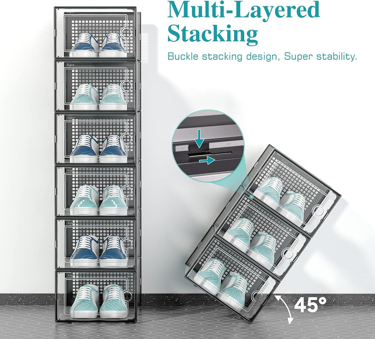 Kuject Large Shoe Organizers Storage Boxes for Closet, 12 Pack Clear Plastic Stackable Storage Bins