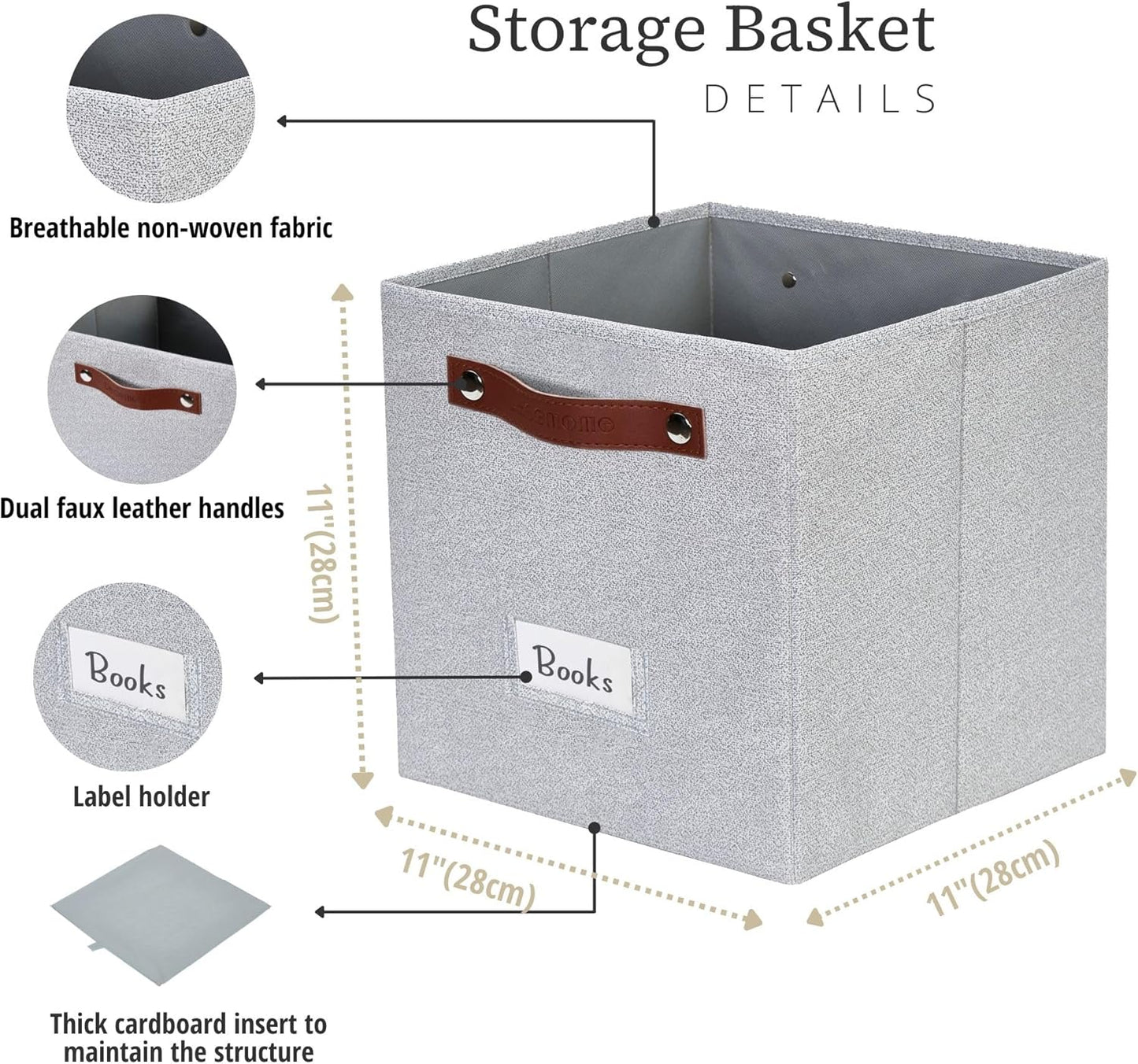 DECOMOMO Storage Bins, Cube Storage Bin with Labels, Fabric Storage Cubes for Shelves (11" / 6pcs
