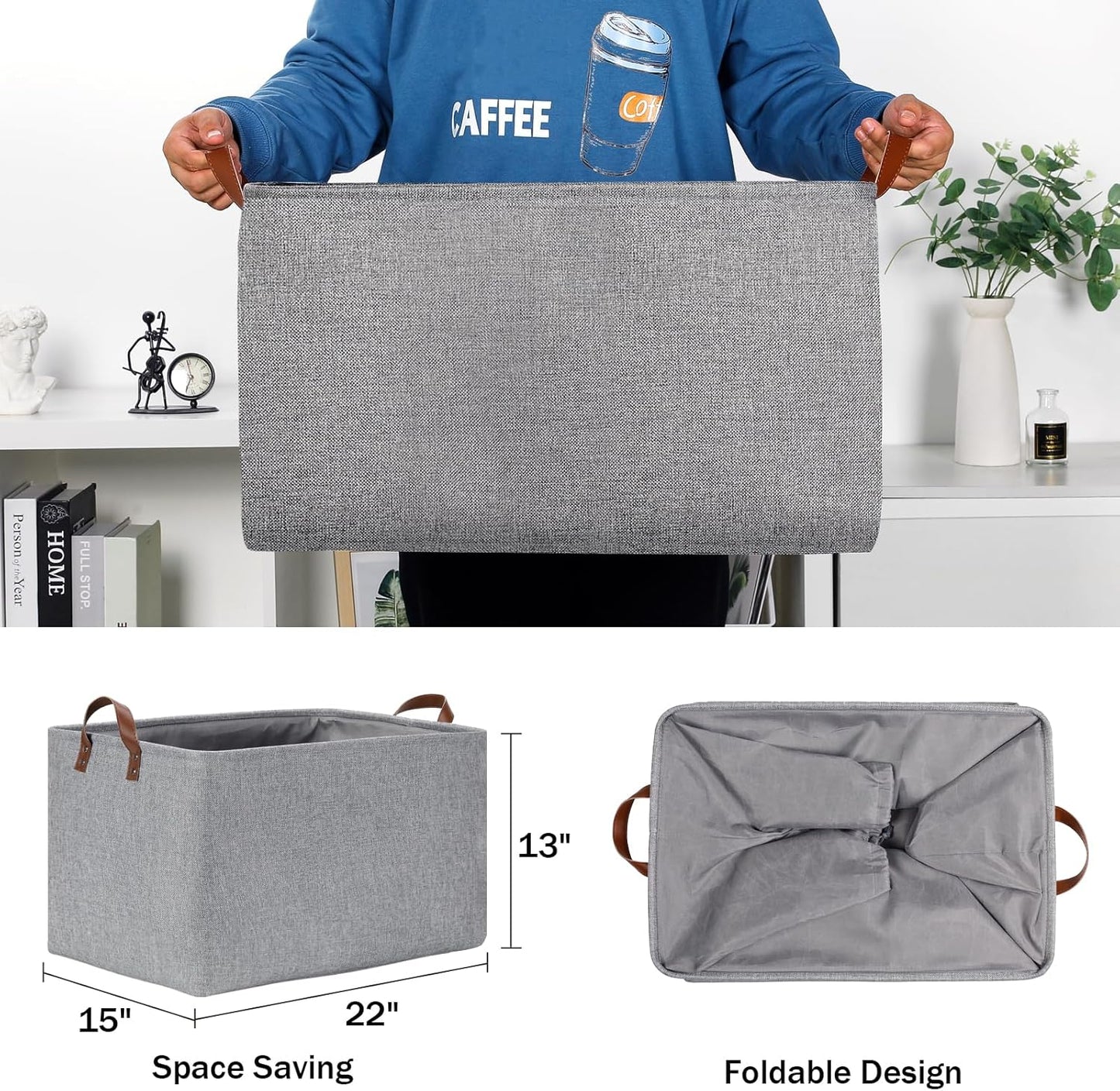 DULLEMELO Large Grey Storage Baskets 70L Oversized Dog Toy Bin Basket, Collapsible 22" X 15" X 13"