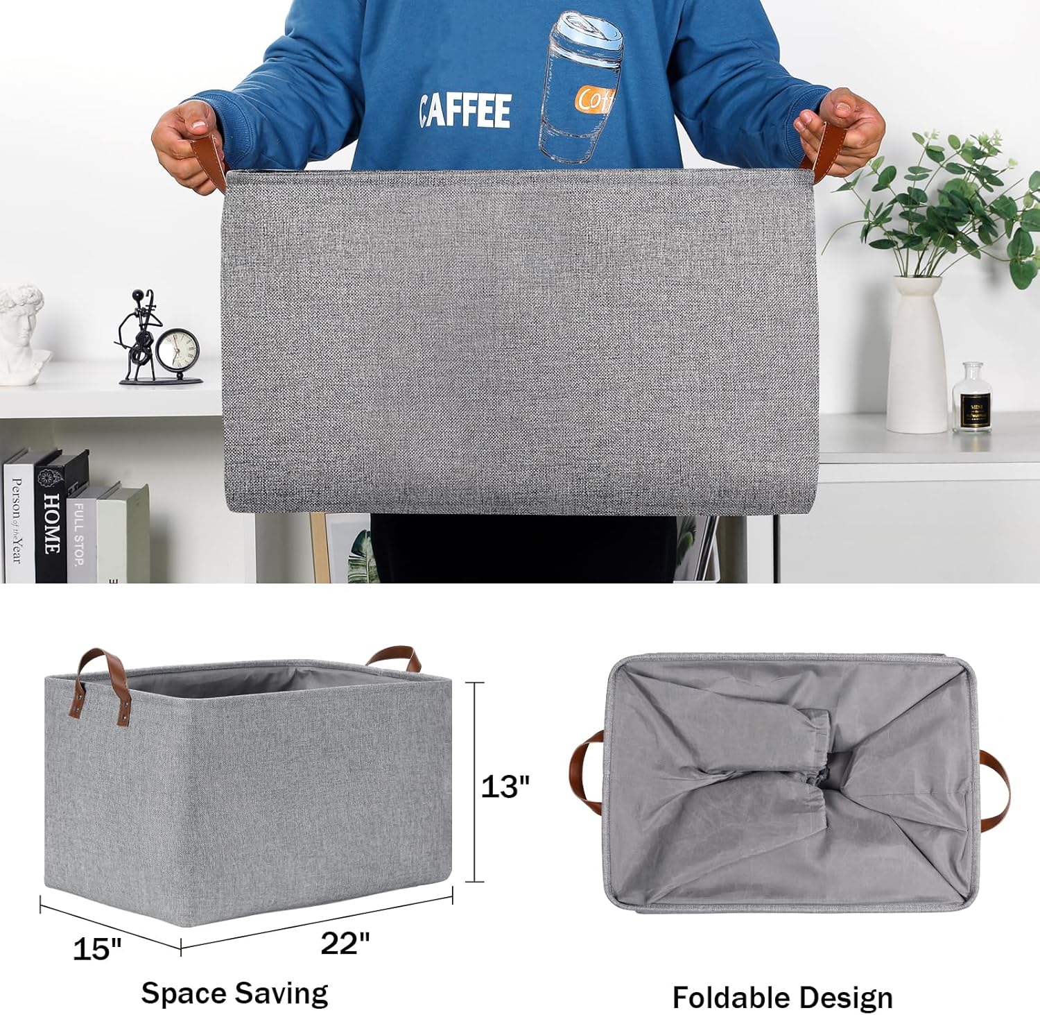 DULLEMELO Large Grey Storage Baskets 70L Oversized Dog Toy Bin Basket, Collapsible 22" X 15" X 13"