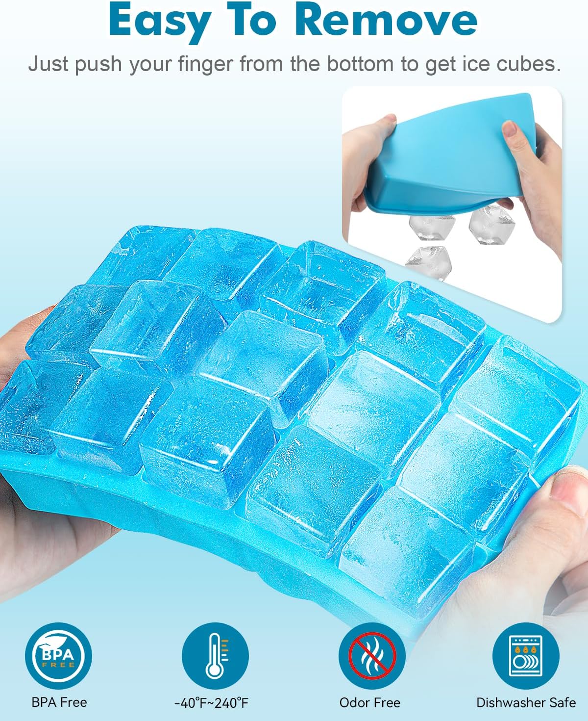 Silicone Ice Cube Trays for Freezer 2 Pack- Easy Release Square Ice Cubes Mold- Best Rubber Ice