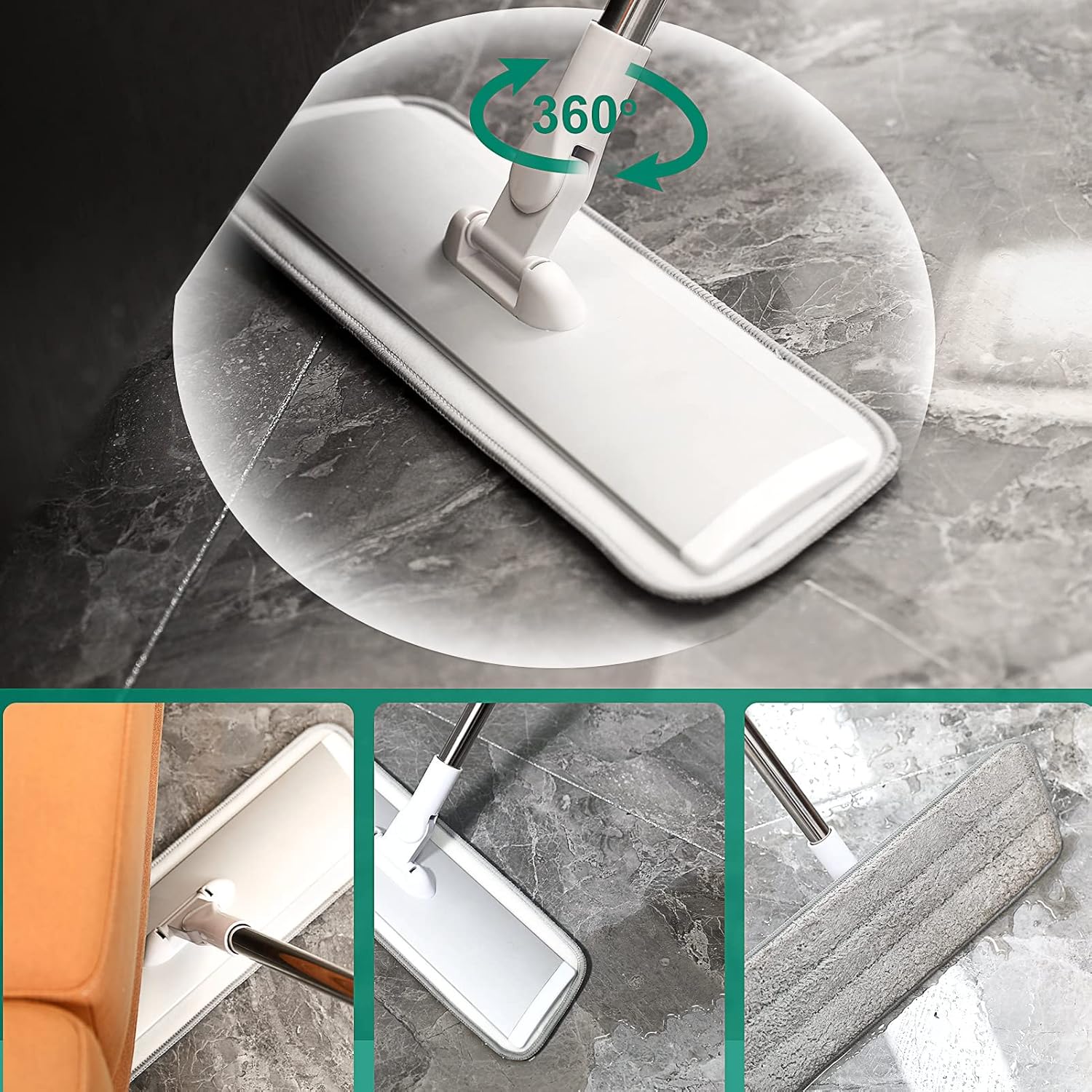 18" Professional Microfiber Mop Floor Cleaning System, Flat Mops with Stainless Steel Handle, 4