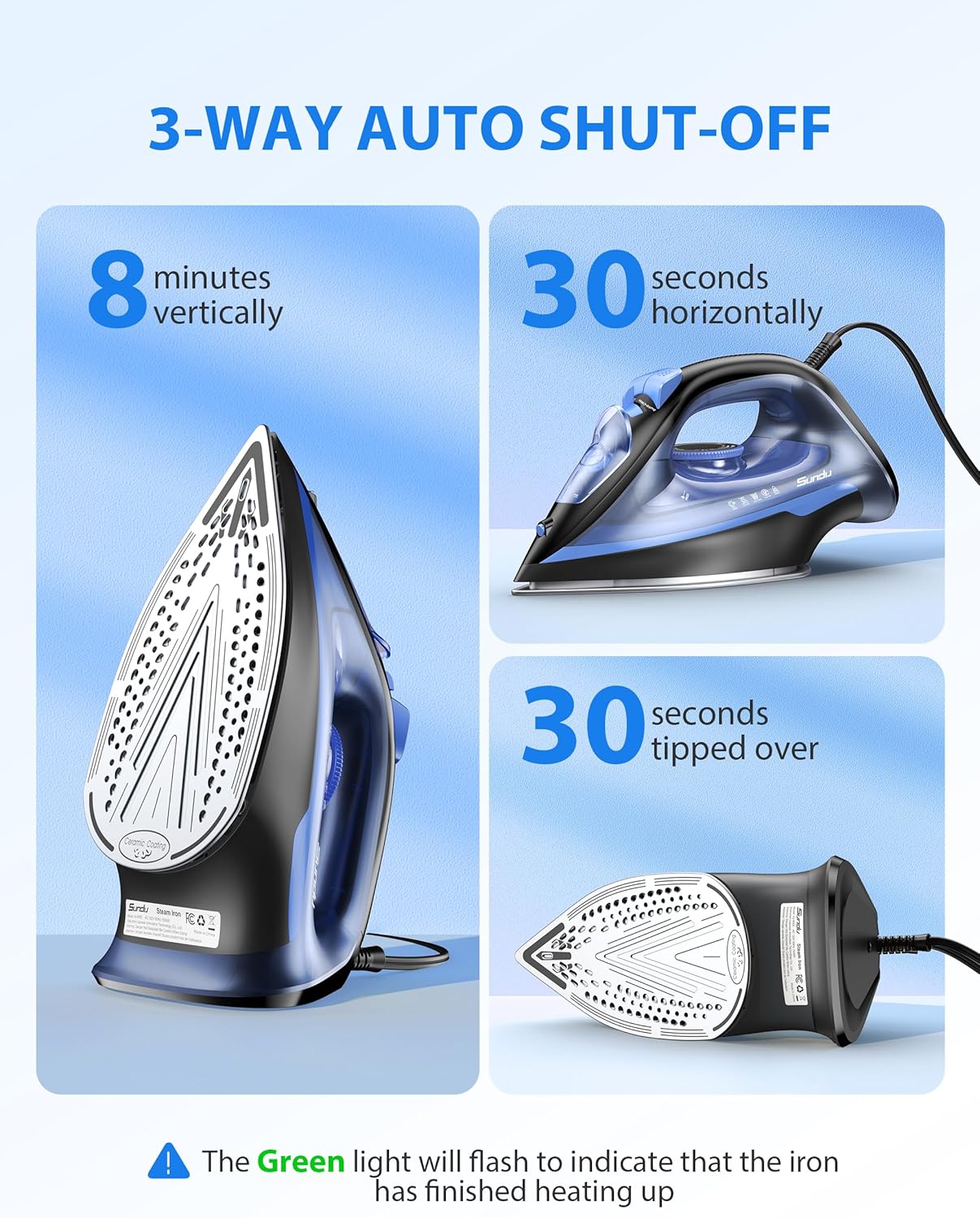 Sundu Steam Iron for Clothes with Rapid Heating Ceramic Coated Soleplate,1500W with Precise