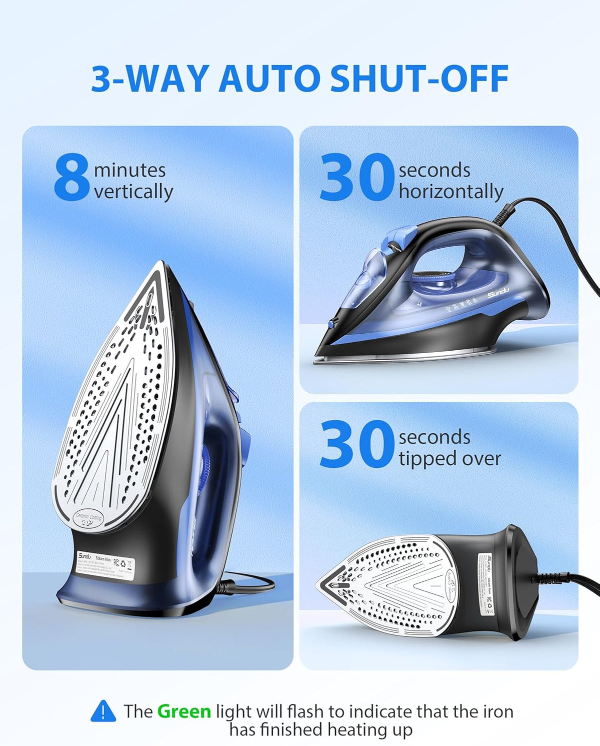 Sundu Steam Iron for Clothes with Rapid Heating Ceramic Coated Soleplate,1500W with Precise