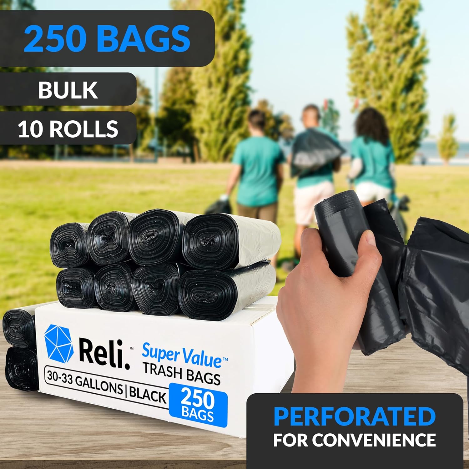 Reli. 30-33 Gallon Trash Bags Heavy Duty | 250 Count Bulk | Black Large Trash Bags 30+, 32 Gallon |