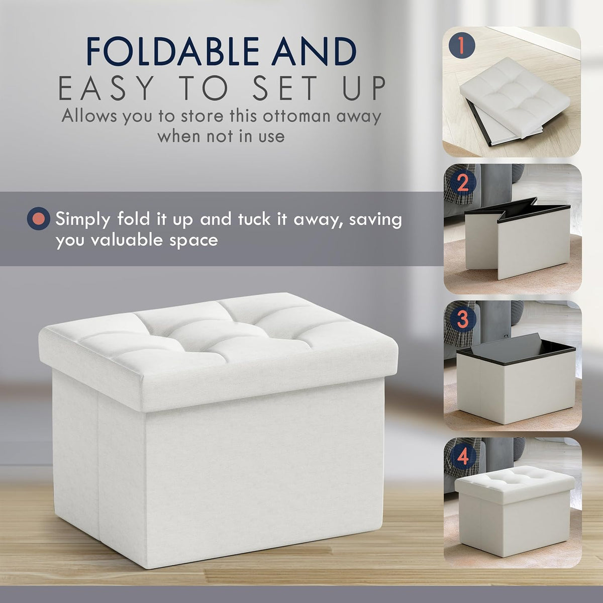 Ornavo Home Small Storage Ottoman Foldable Collapsible Rectangle Linen Ottoman Foot Rest Stool