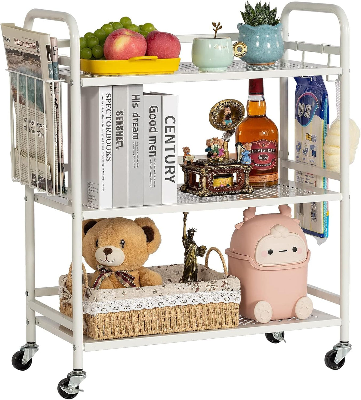 HDANI 3 Tier Metal Mesh Utility Cart,Large Capacity Multipurpose Heavy Vehicle,Rolling Trolley with
