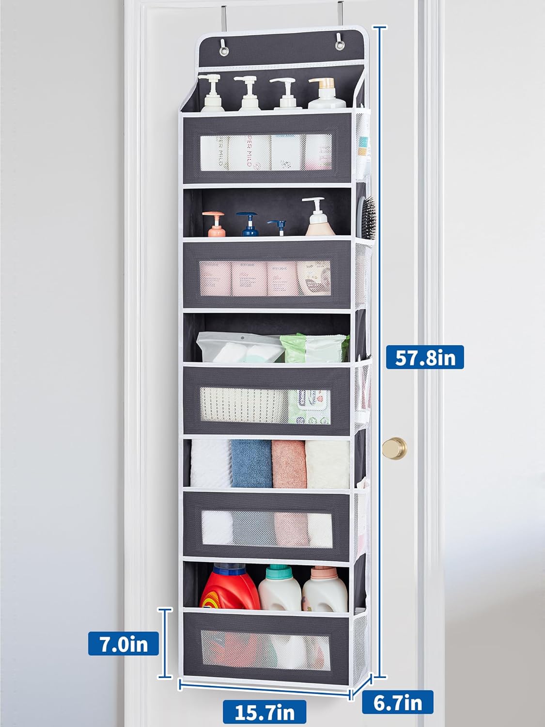 JARLINK Over The Door Organizer, 5 Shelf Door Hanging Organizer with 5 Large Pockets, 44 lbs Weight