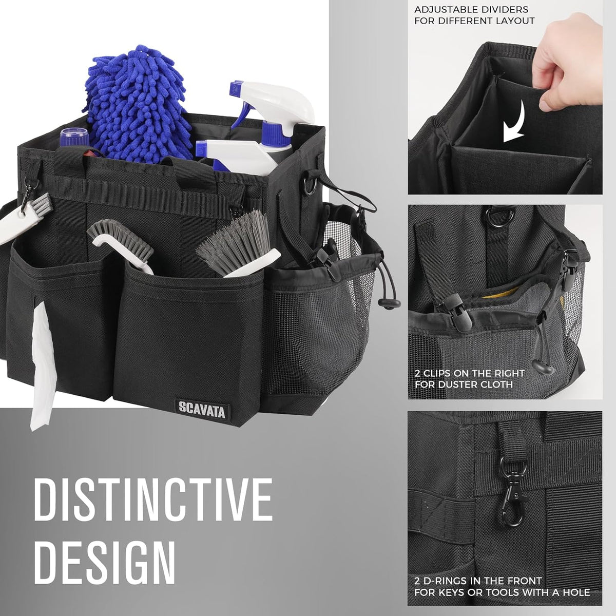 Compact Wearable Cleaning Caddy, Small Supplies Organizer with Handle & Shoulder Straps for