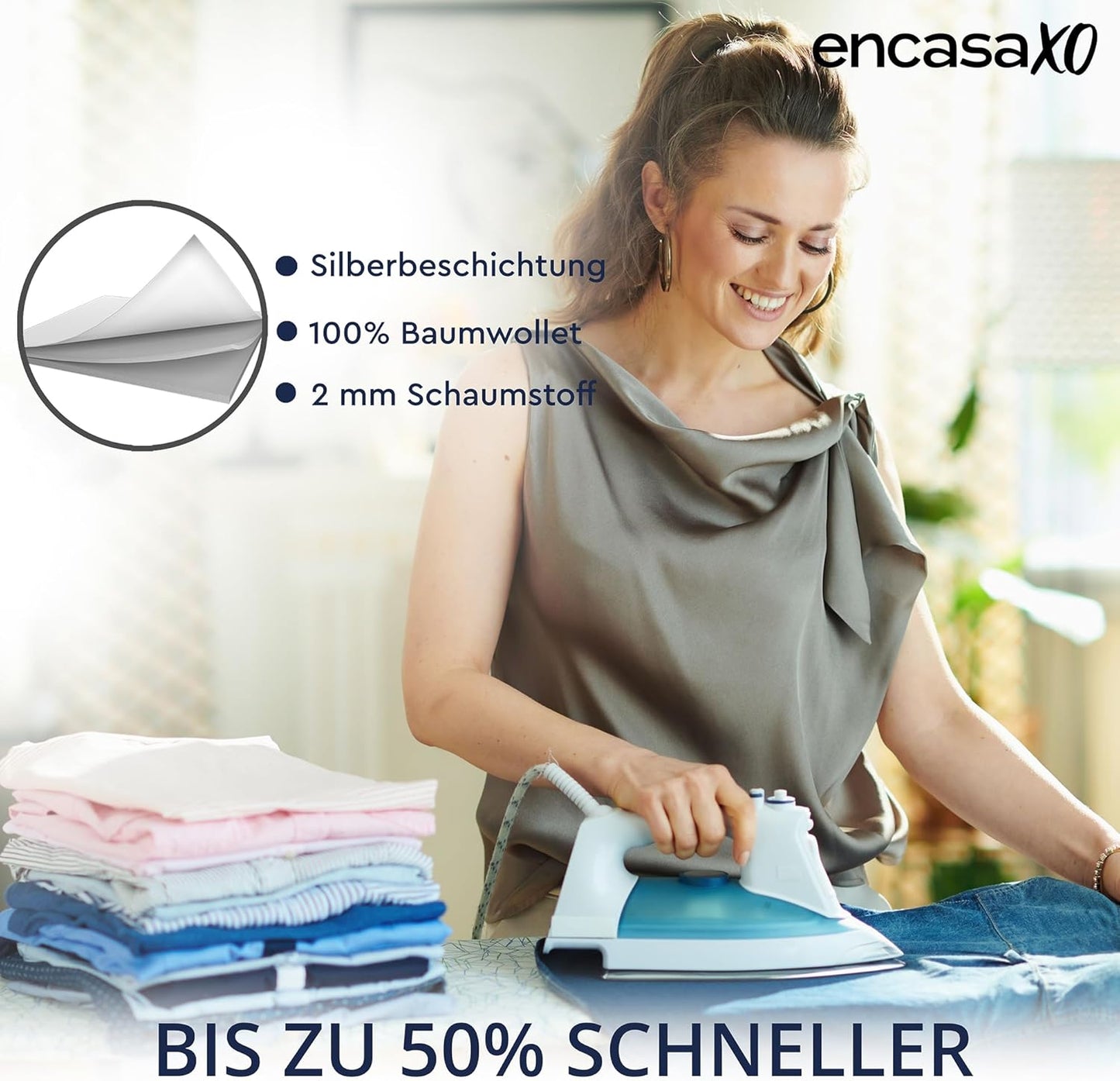 Encasa XO Ironing Board Cover and Pad 28"x12" - Thick 2mm Foam Padding, Drawstring Tightening &