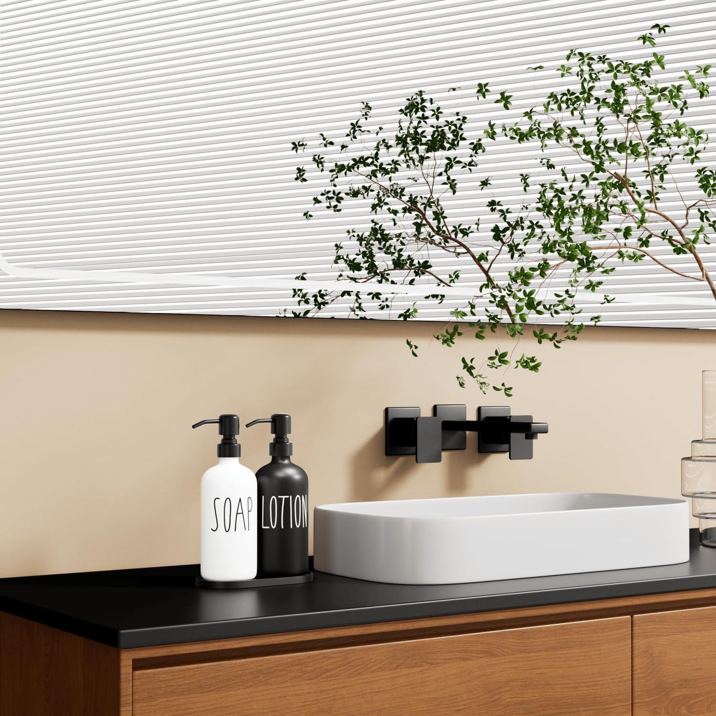 MOMEEMO Glass Soap Dispenser with Stainless Steel Pump, Contains Lotion Dispenser, Hand Soap