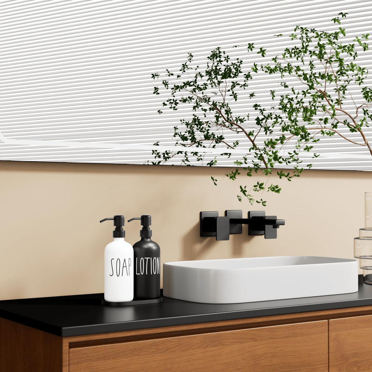 MOMEEMO Glass Soap Dispenser with Stainless Steel Pump, Contains Lotion Dispenser, Hand Soap