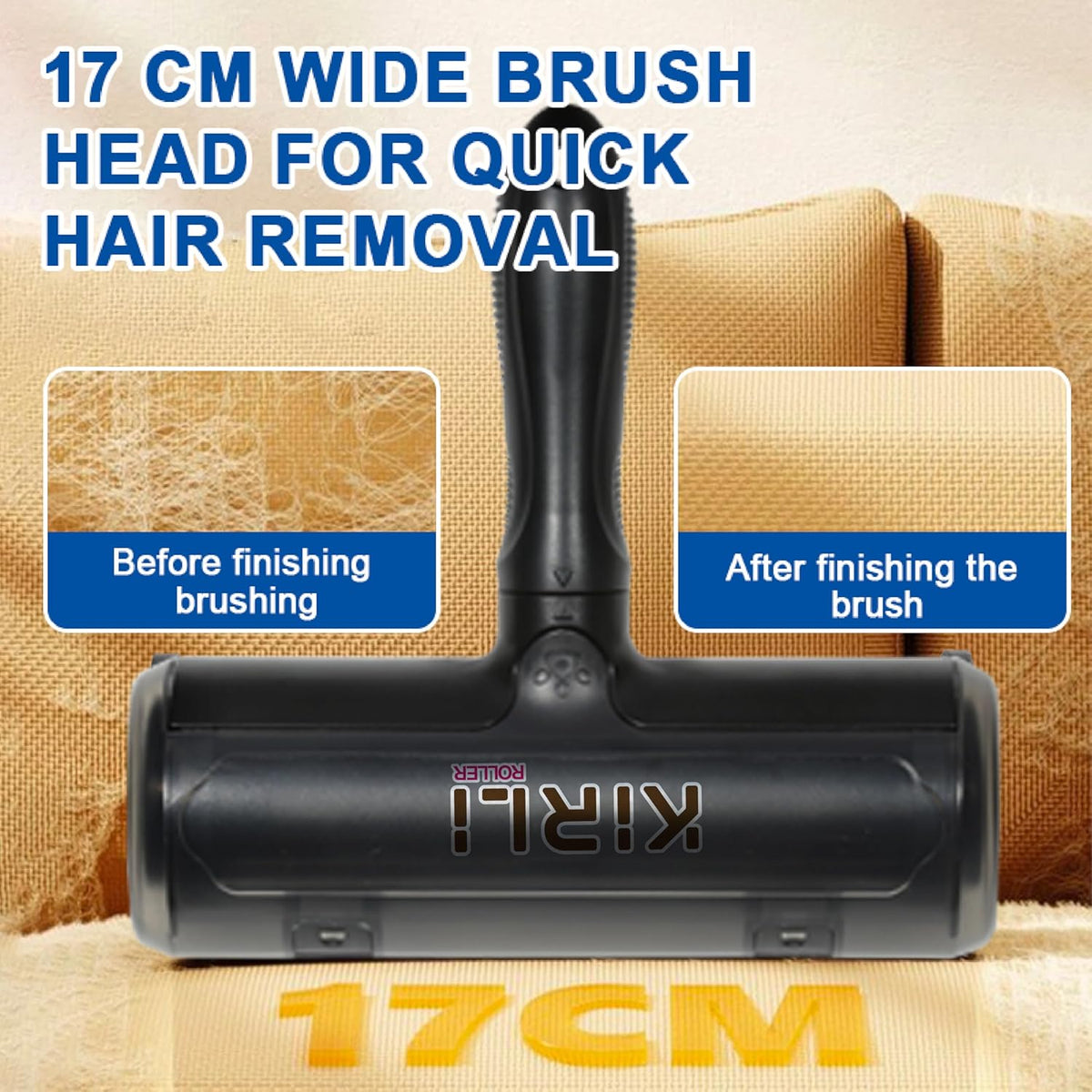 KIRLI Pet Hair Roller, Fur Remover Tool with Built-in Fur bin, Reusable Lint Roller for Pet Hair