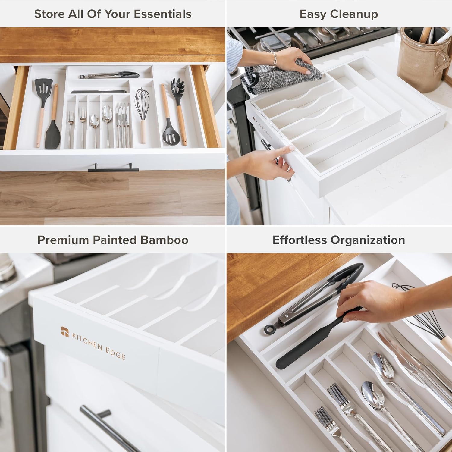 KitchenEdge Premium Silverware, Flatware and Utensil Organizer for Kitchen Drawers, Food-Safe