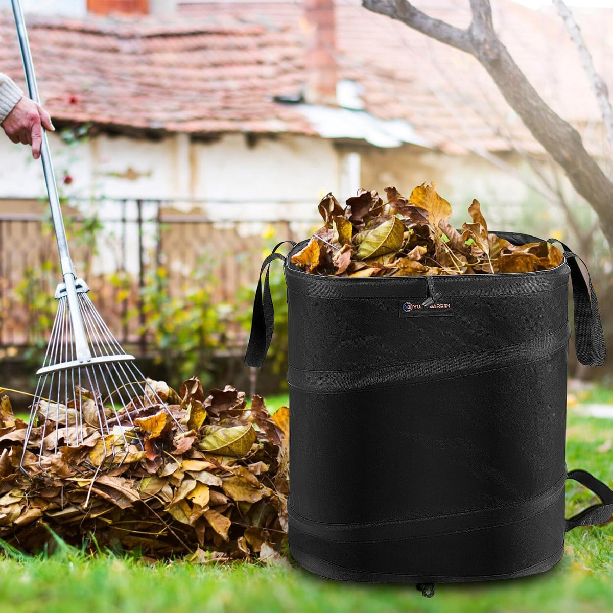 YUDI & GARDEN 19 Gallon Square Collapsible Yard Waste Bin｜Collapsible Trash Can｜Camping Trash Can