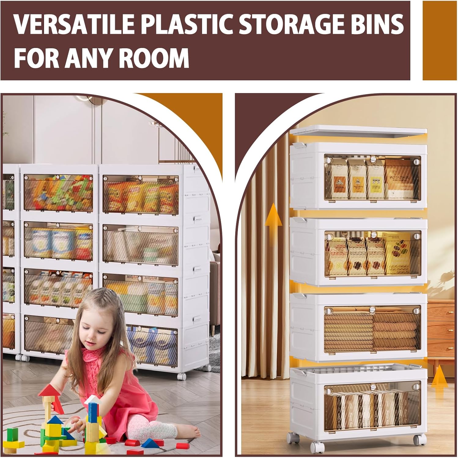 QudraKast 4-Tier Stackable Plastic Storage Bins - 67QT Stackable Storage Bins - Closet Organization