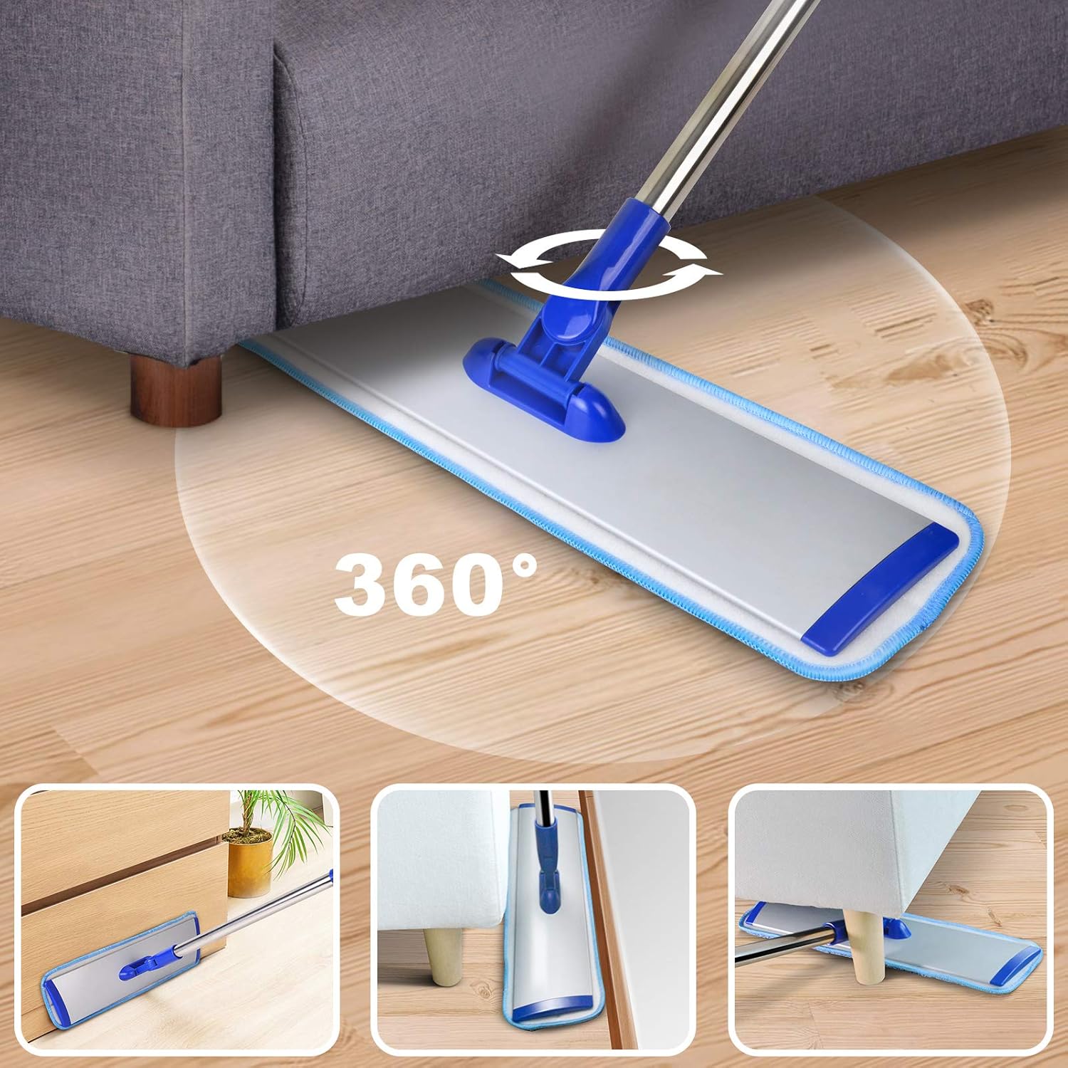 18" Professional Microfiber Mop Floor Cleaning System, Flat Mop with Stainless Steel Handle, 4
