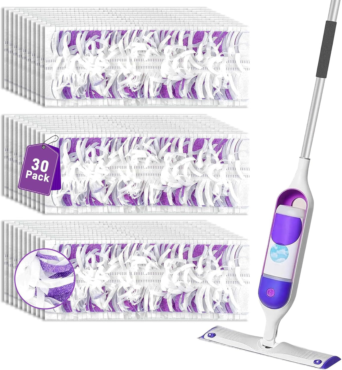 30 Pack Power Mop Pads Refills Compatible with Swiffer Power Mop Refills,Disposable Microfiber