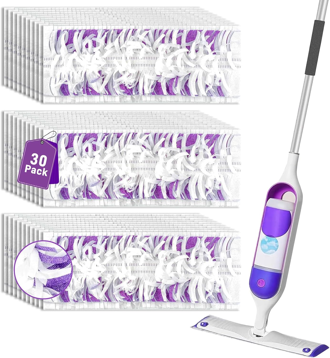 30 Pack Power Mop Pads Refills Compatible with Swiffer Power Mop Refills,Disposable Microfiber