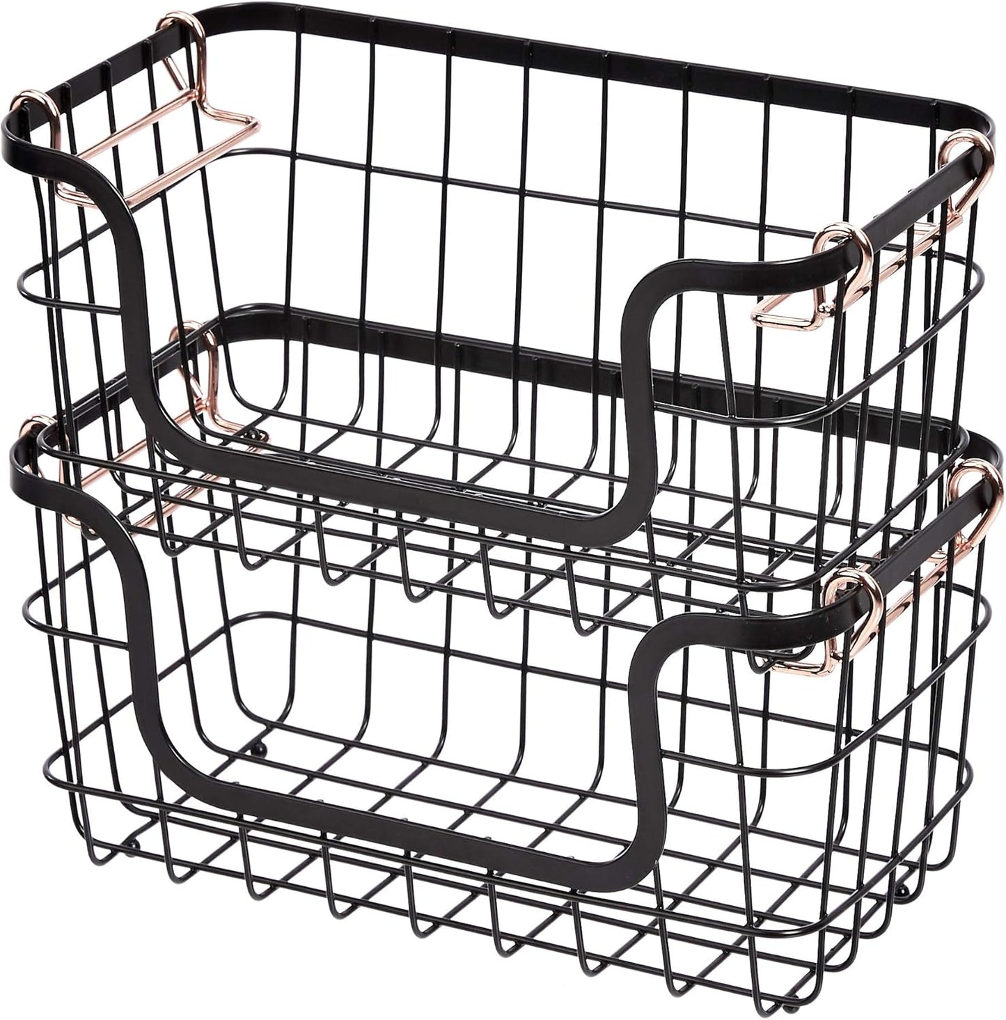 Amazon Basics Stackable Metal Wire Rectangular Storage Basket Set For Kitchen or Bathroom, 2 Count