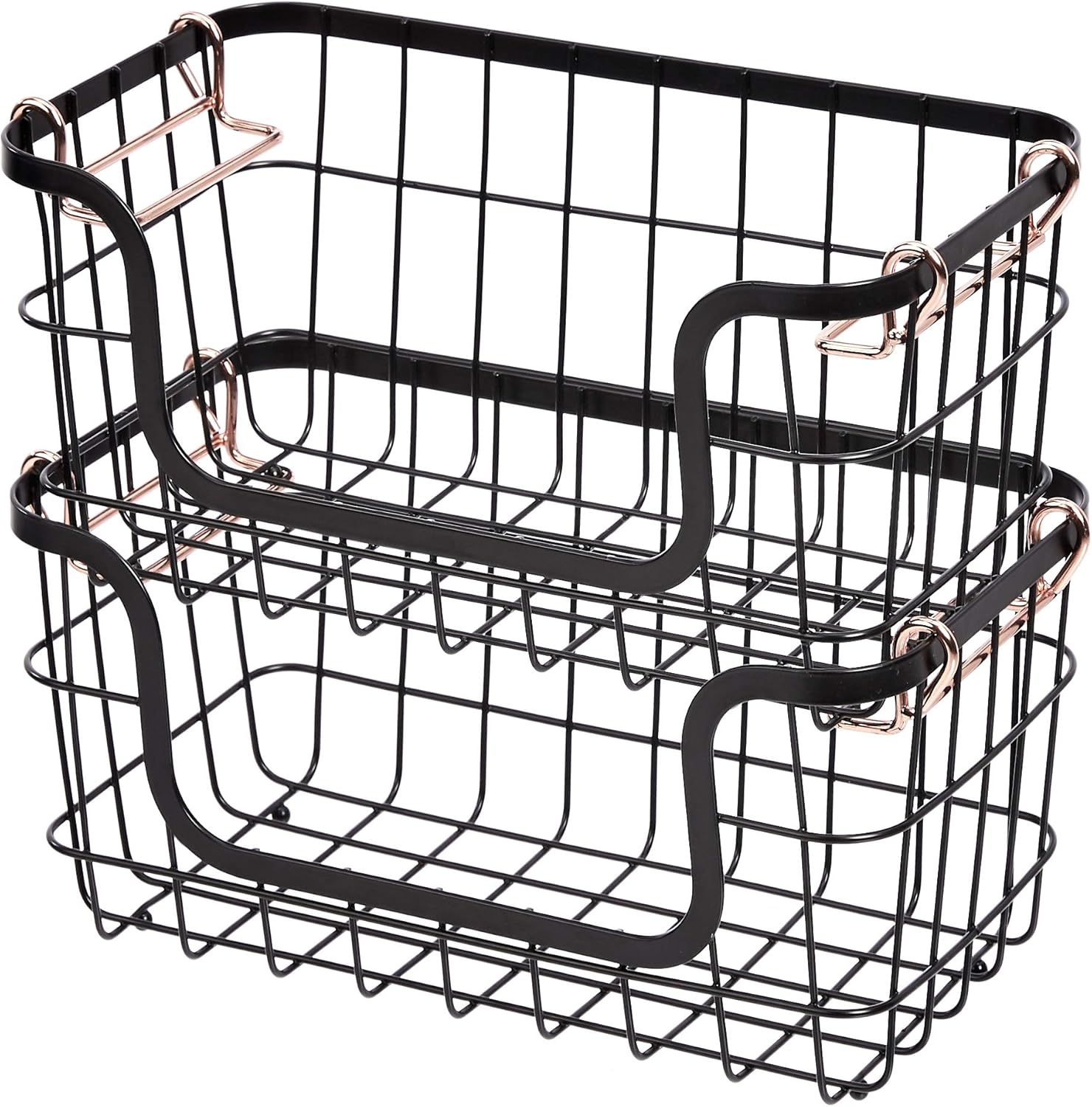 Amazon Basics Stackable Metal Wire Rectangular Storage Basket Set For Kitchen or Bathroom, 2 Count