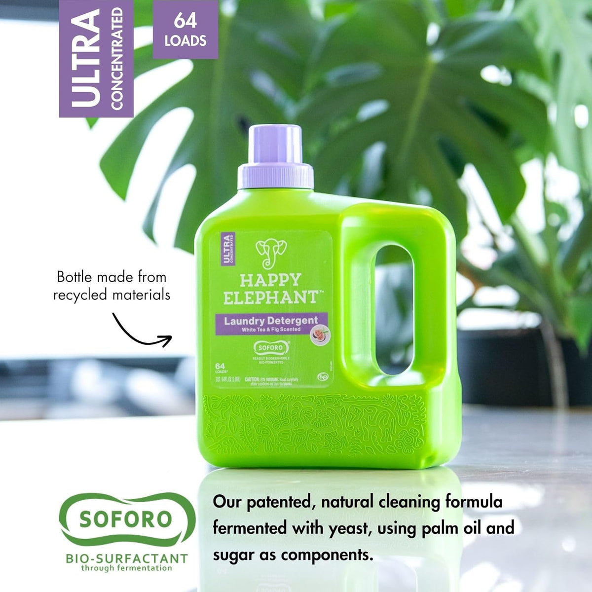 Happy Elephant Laundry Detergent, White Tea & Fig Scent, Ultra Concentrated Washing Machine Laundry