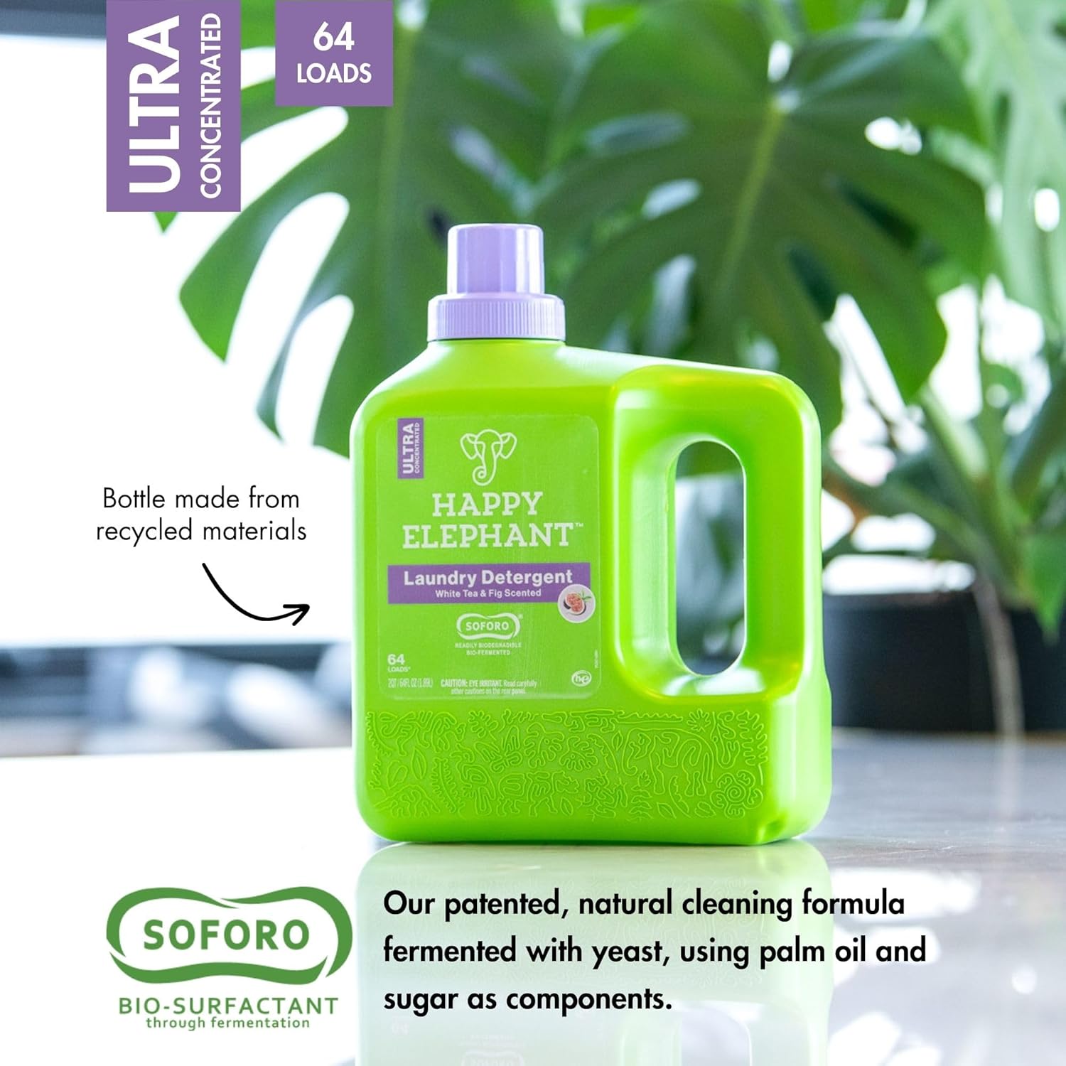 Happy Elephant Laundry Detergent, White Tea & Fig Scent, Ultra Concentrated Washing Machine Laundry