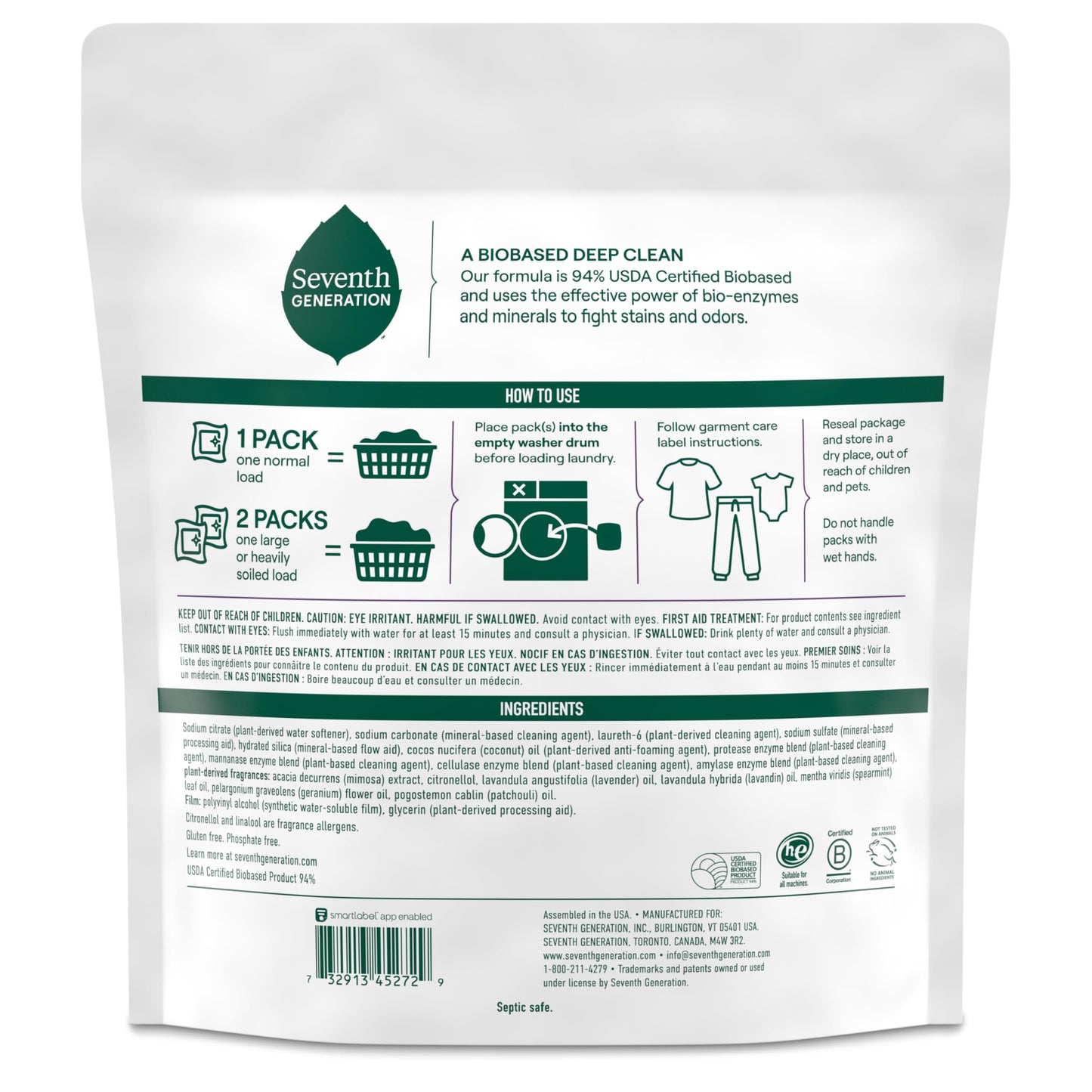 Seventh Generation Laundry Detergent Packs, Lavender, Biobased Deep Clean, EPA Safer Choice