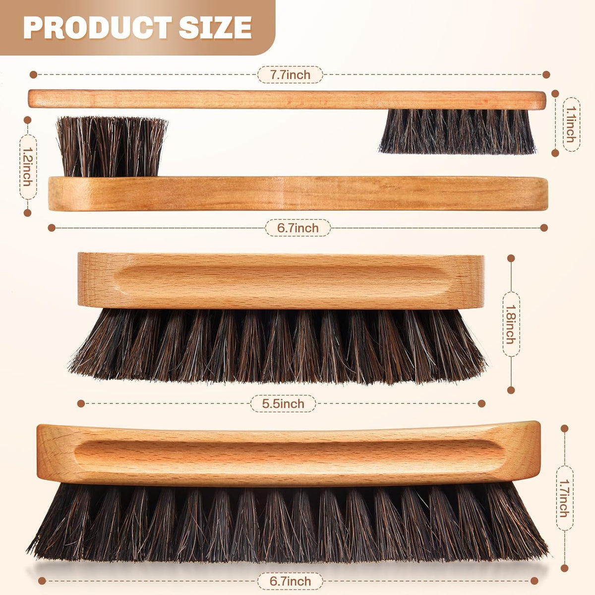 4 Pcs Horsehair Shine Shoes Brush Kit Polish Dauber Applicators Cleaning Leather Shoes Boots Care